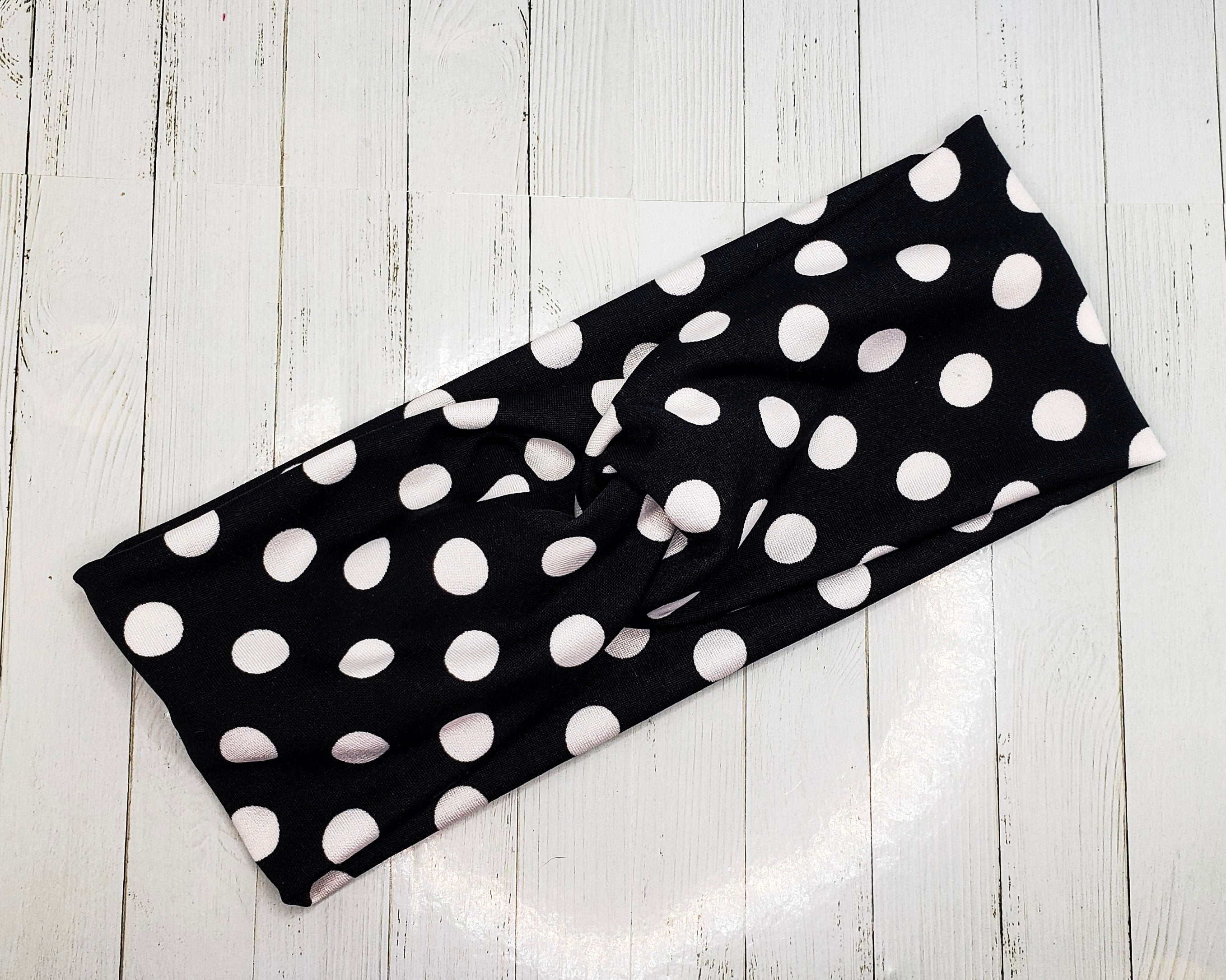 Black Polka Dot Poly Stretch Knit Headband