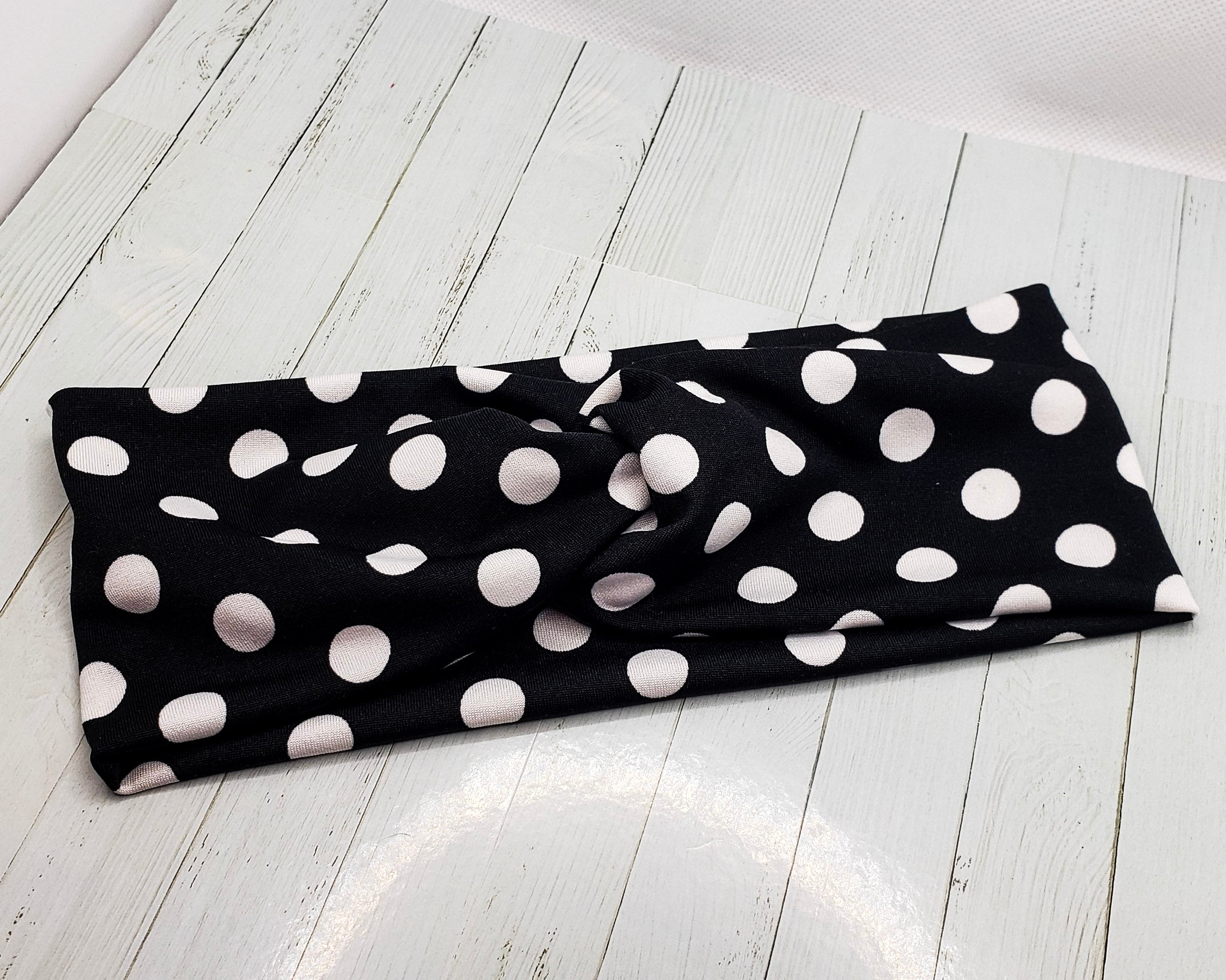 Black Polka Dot Poly Stretch Knit Headband