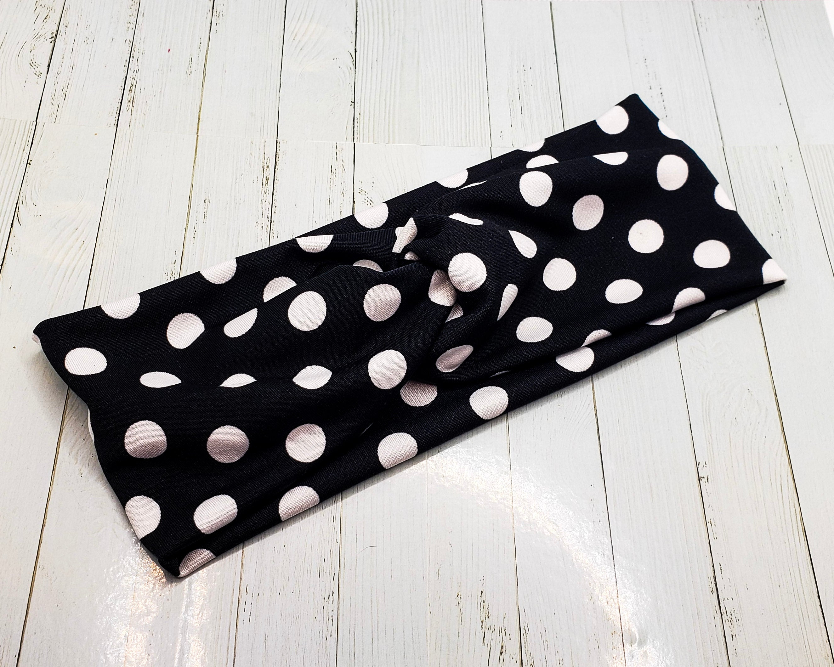 Black Polka Dot Poly Stretch Knit Headband