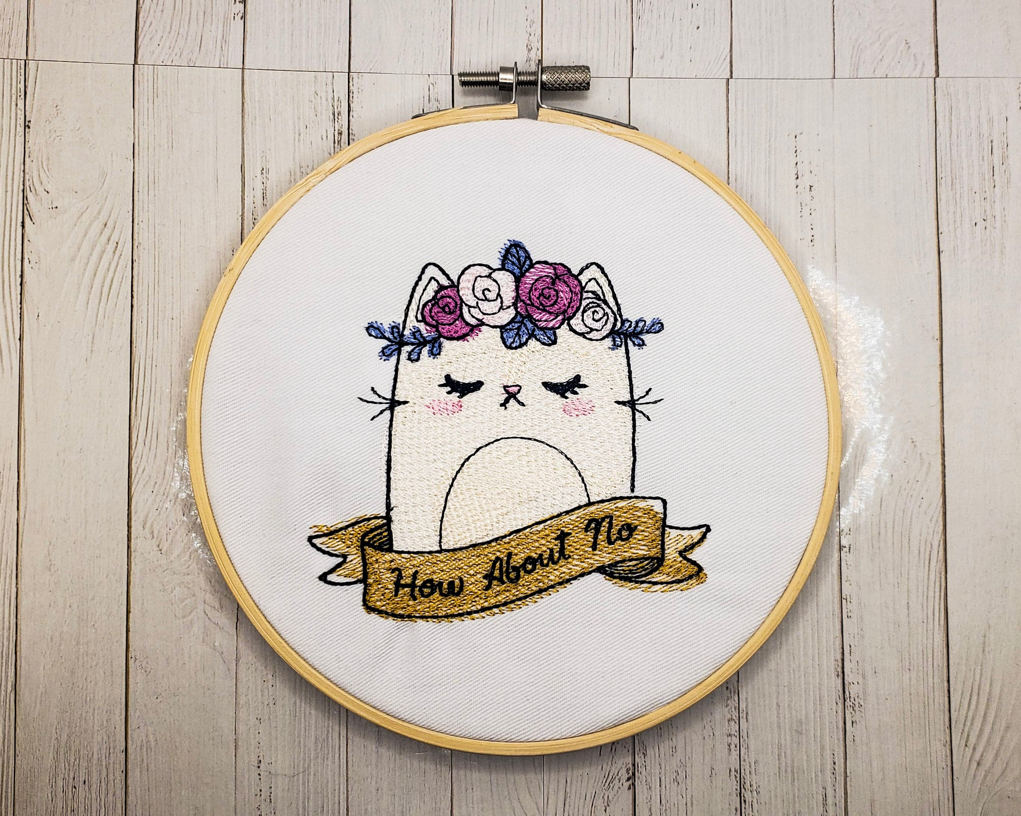 How About No Embroidered Wall Hanging - 6" Hoop