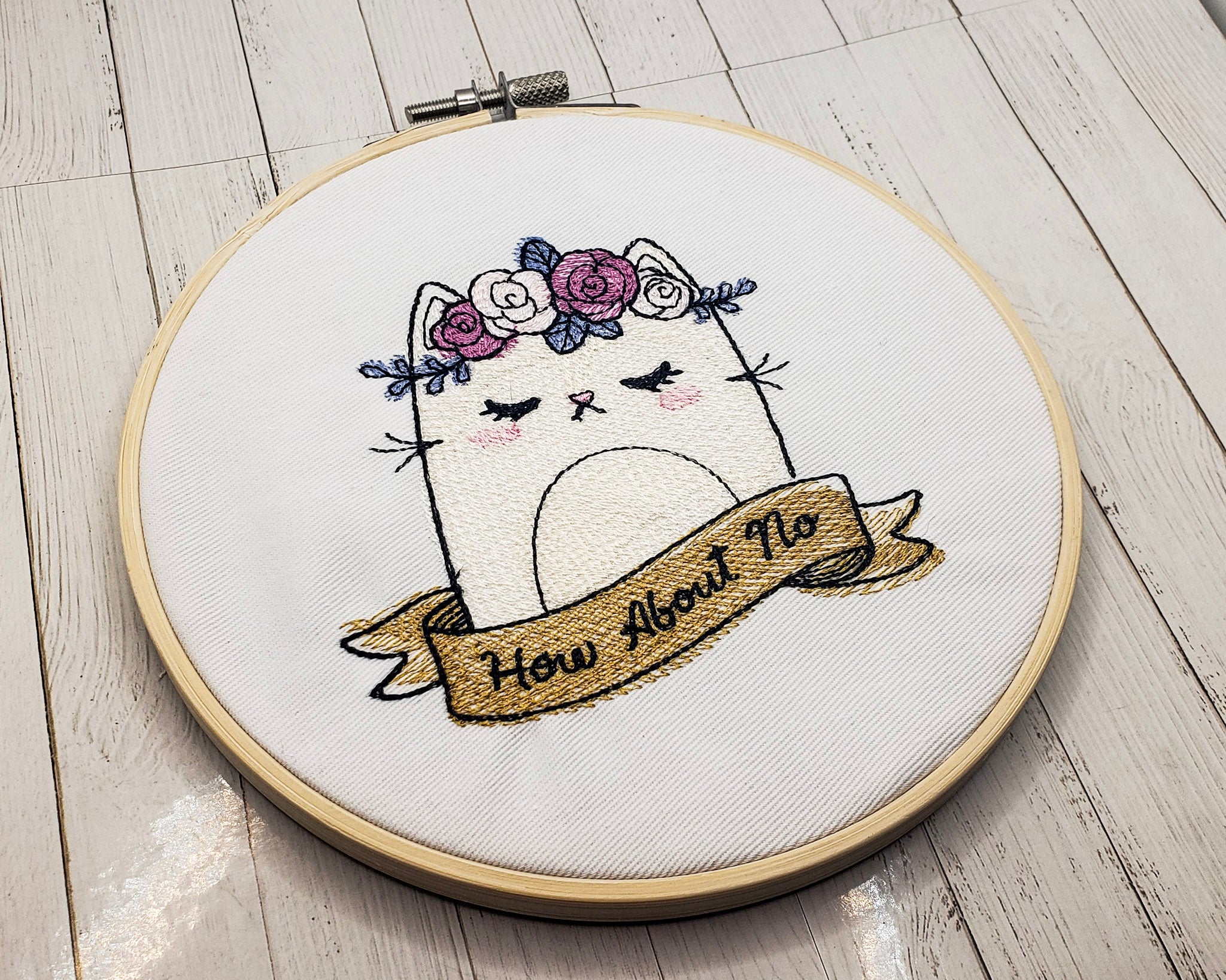 How About No Embroidered Wall Hanging - 6" Hoop