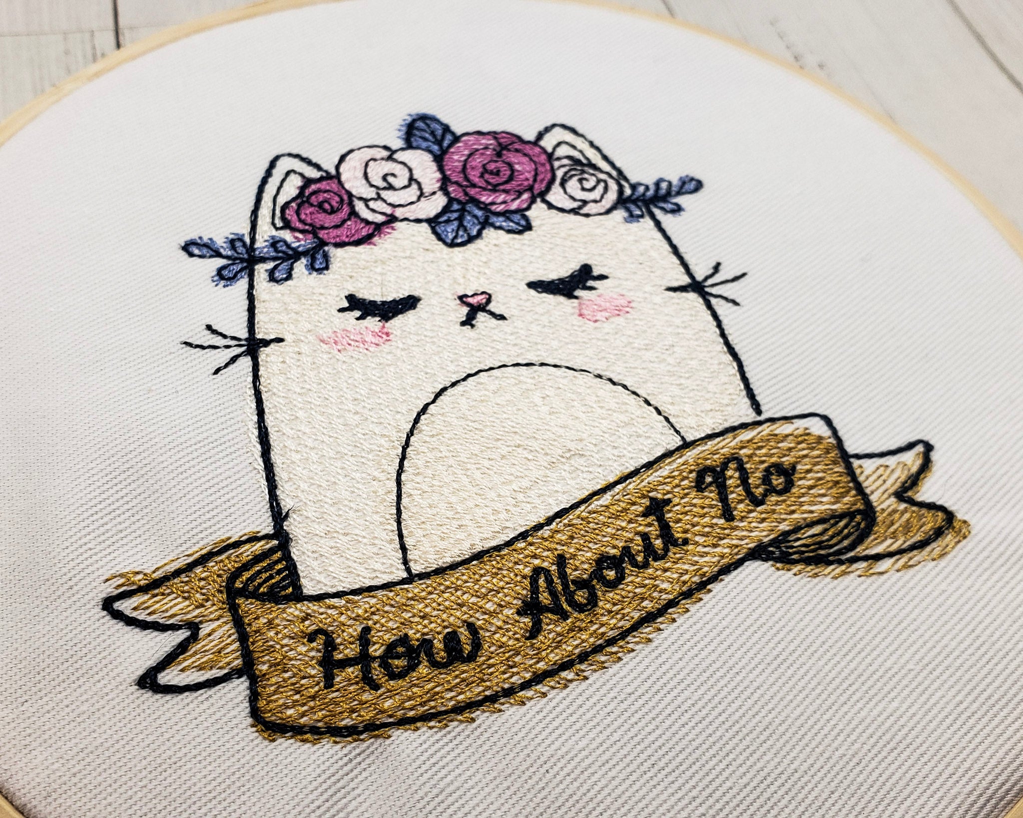 How About No Embroidered Wall Hanging - 6" Hoop