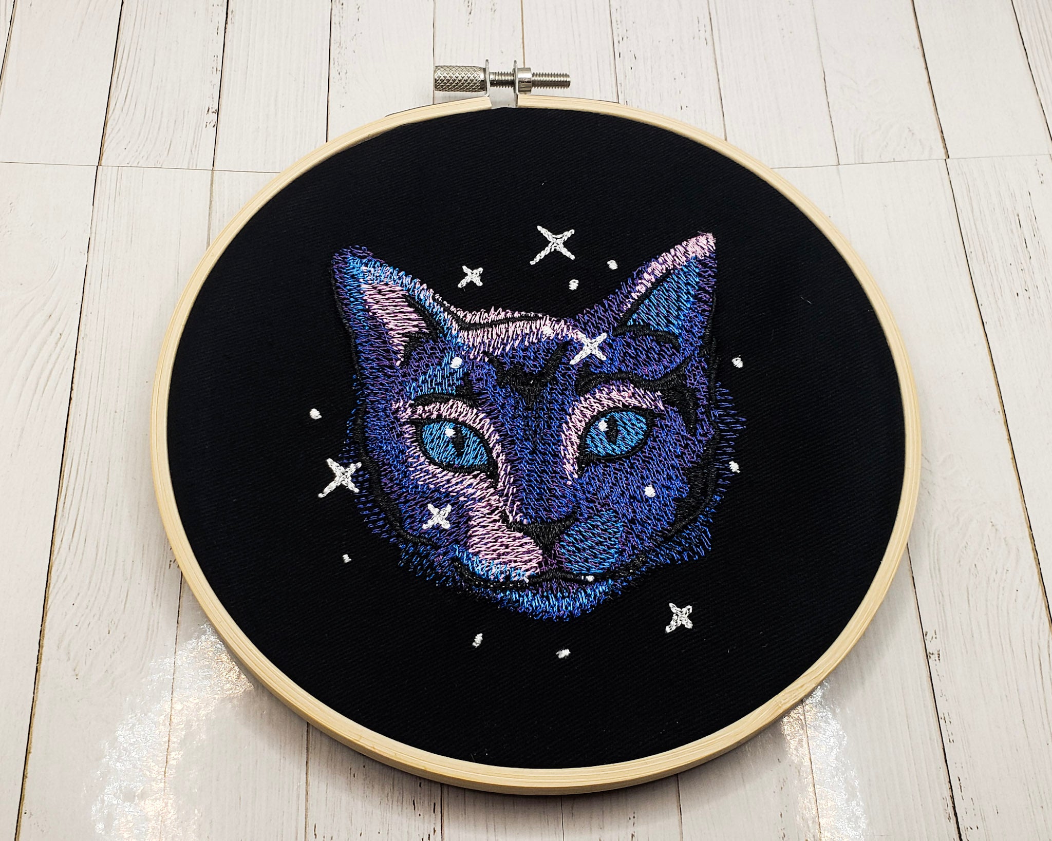 Galaxy Cat Embroidered Wall Hanging - 6" Hoop
