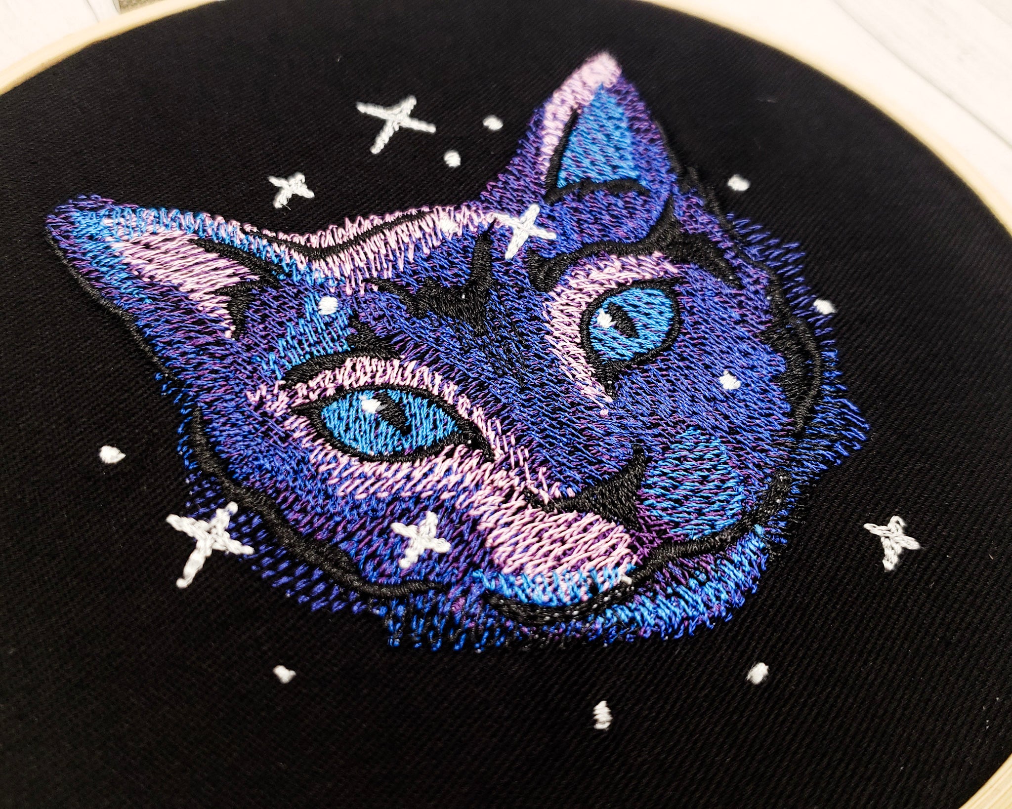 Galaxy Cat Embroidered Wall Hanging - 6" Hoop
