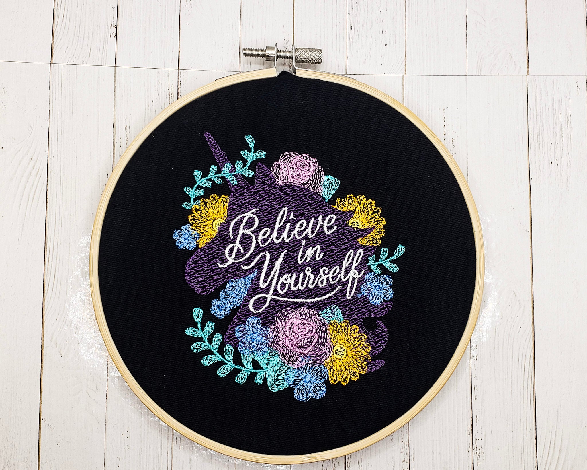 Believe In Yourself Unicorn Embroidered Wall Hanging - 6" Hoop