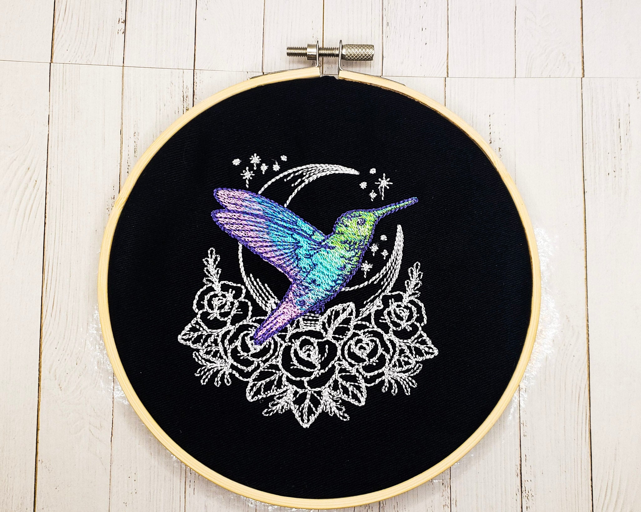 Mystic Hummingbird Embroidered Wall Hanging - 6" Hoop