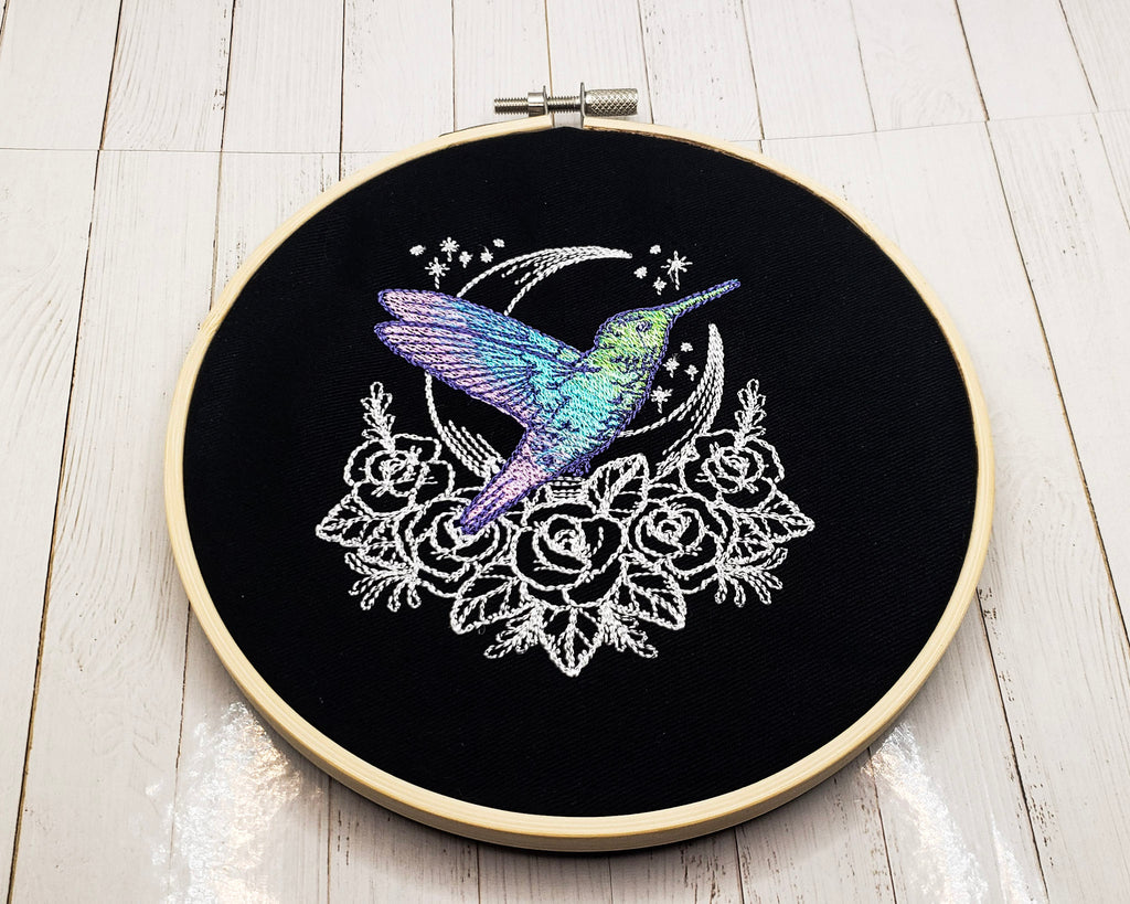 Mystic Hummingbird Embroidered Wall Hanging - 6" Hoop
