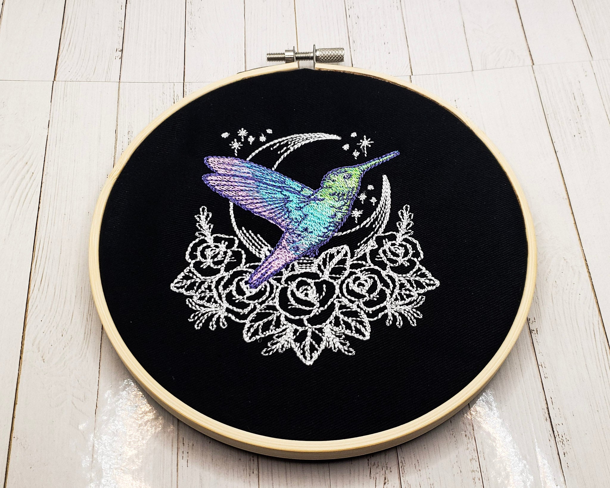 Mystic Hummingbird Embroidered Wall Hanging - 6" Hoop