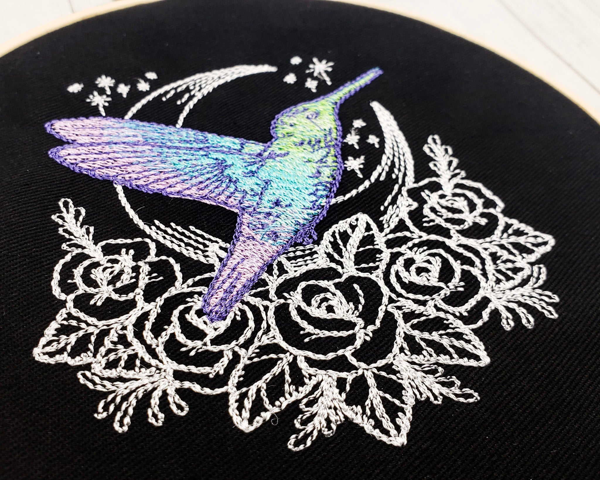 Mystic Hummingbird Embroidered Wall Hanging - 6" Hoop