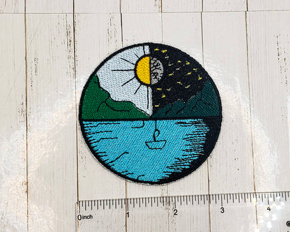 Day to Night Embroidered Iron On Patch