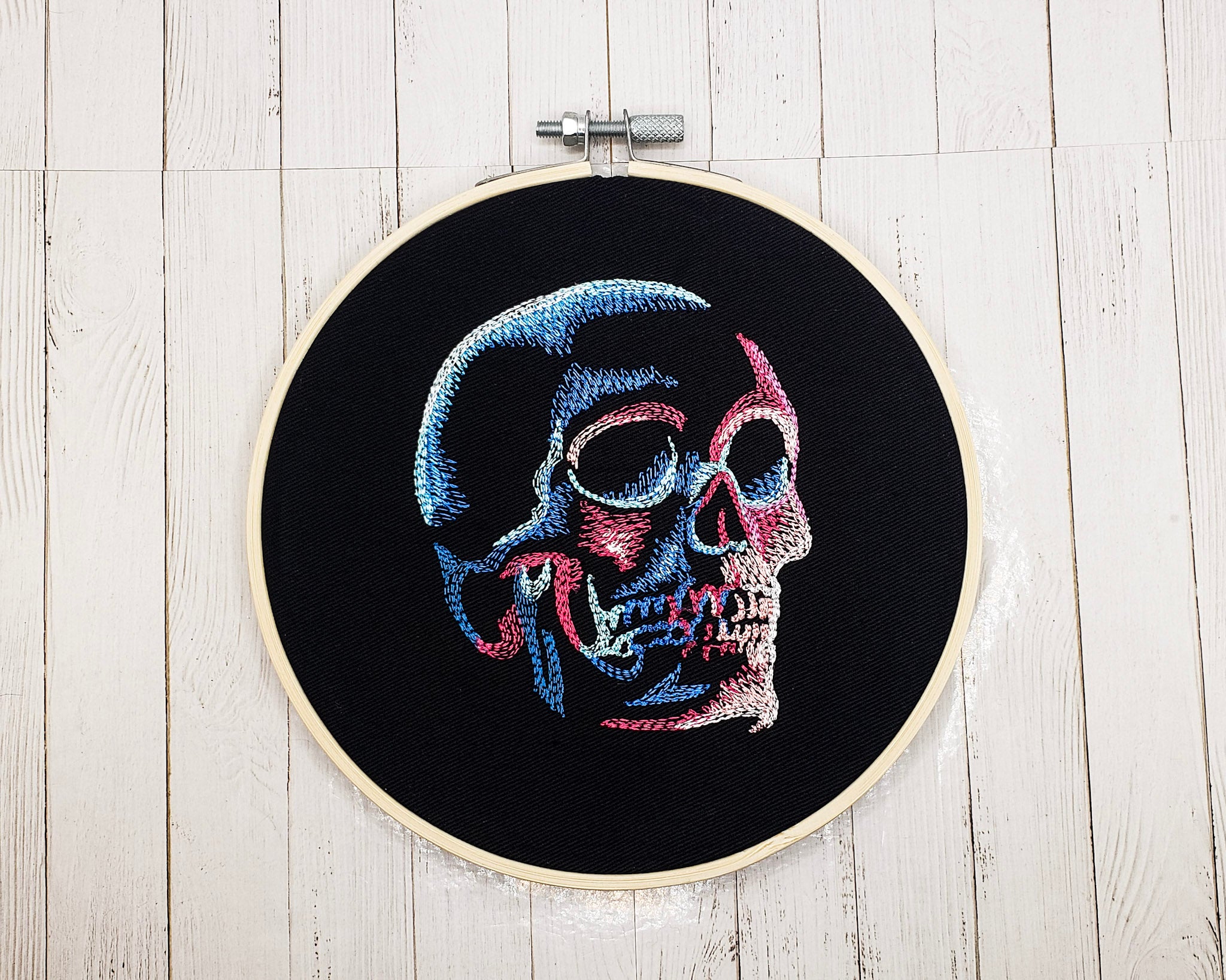 Neon Skull Embroidered Wall Hanging - 6" Hoop