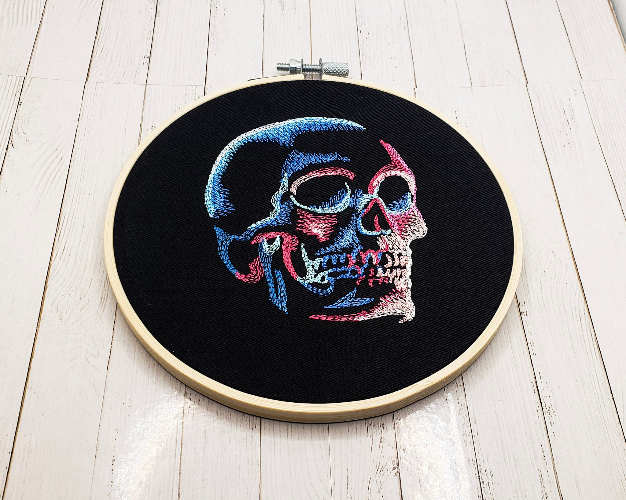 Neon Skull Embroidered Wall Hanging - 6" Hoop