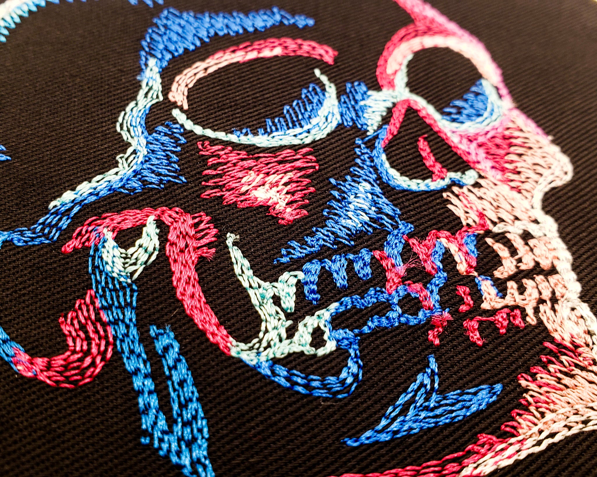 Neon Skull Embroidered Wall Hanging - 6" Hoop