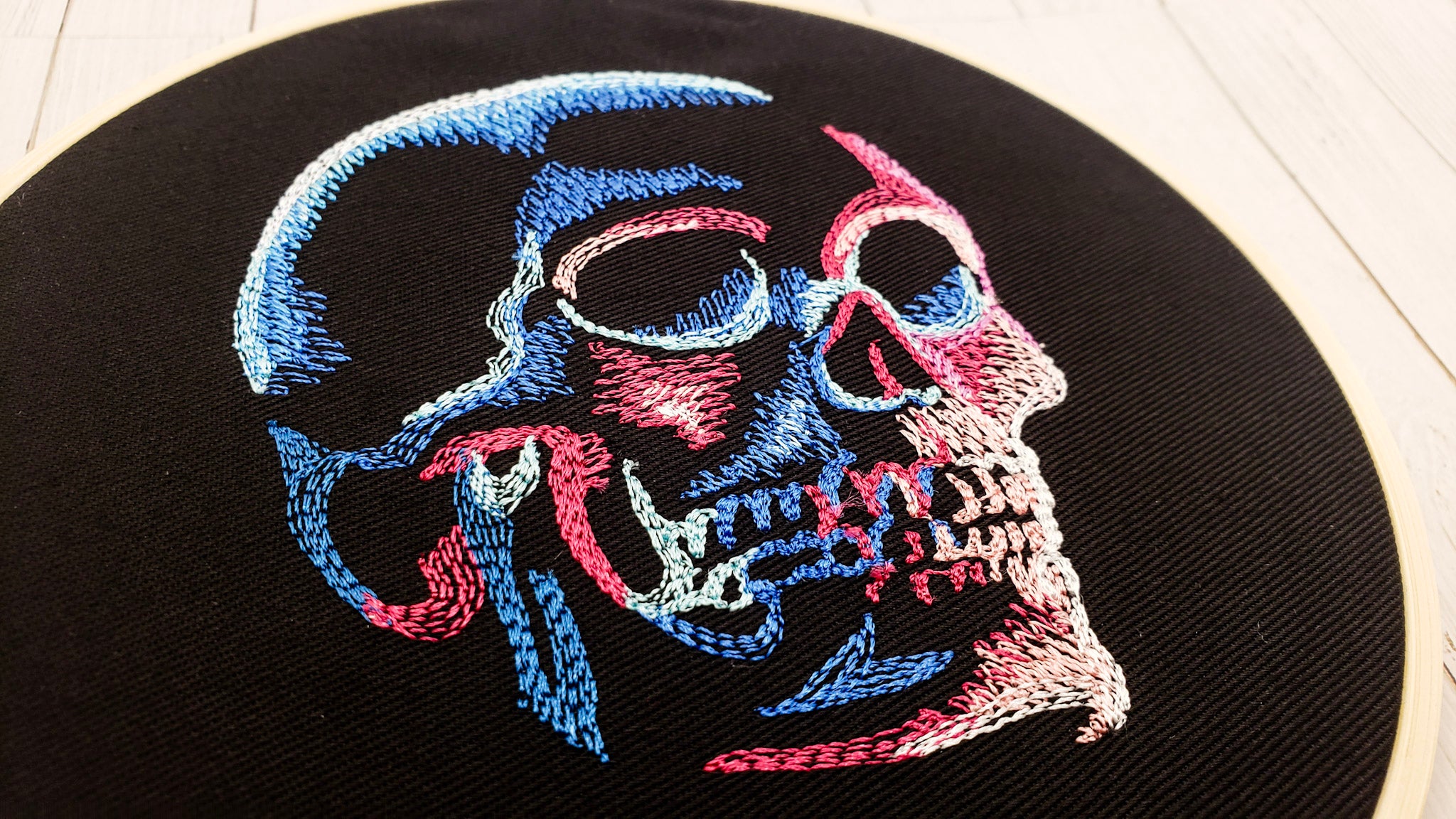 Neon Skull Embroidered Wall Hanging - 6" Hoop