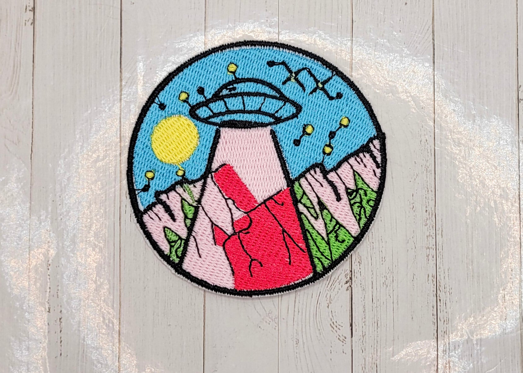Beam Me Up Embroidered Iron On Patch