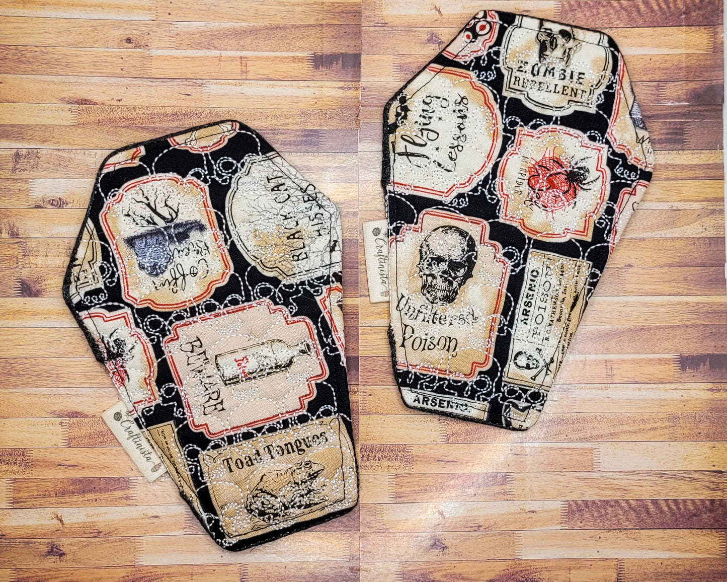 Nevermore Coffin-Shaped Skull Embroidered Mug Rug