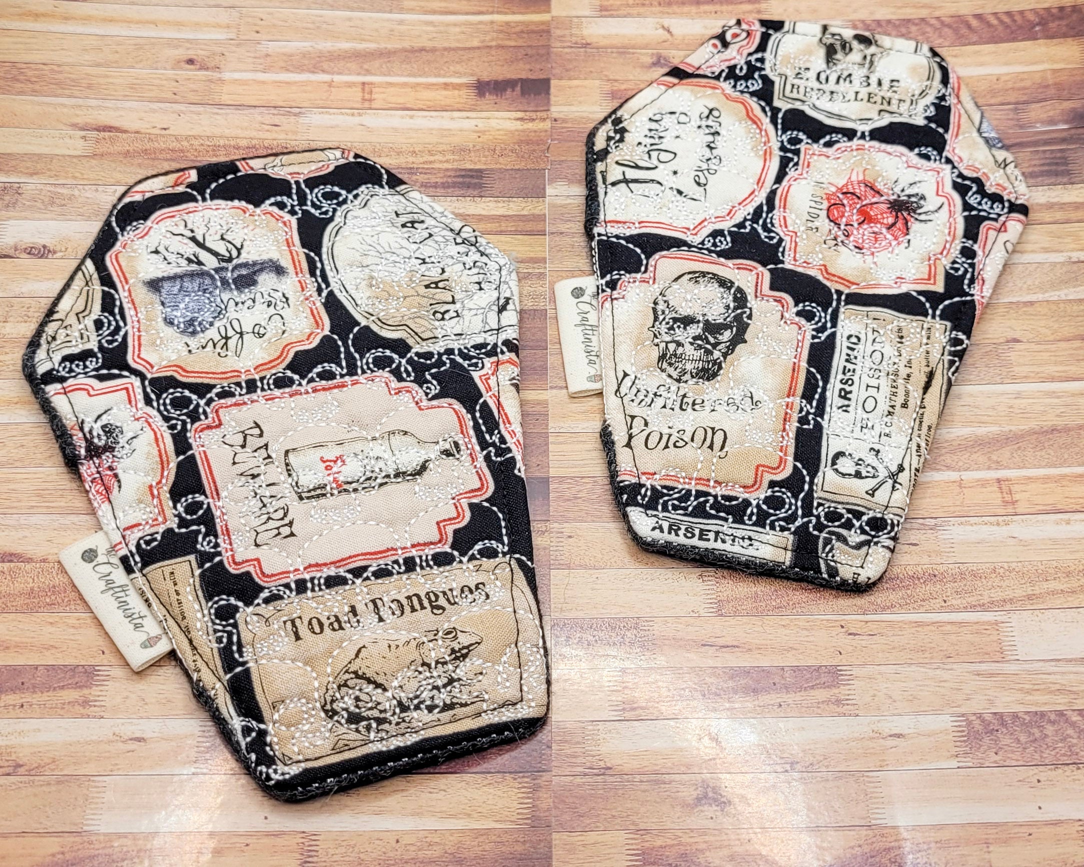 Nevermore Skull Embroidered Coffin-Shape Mug Rug