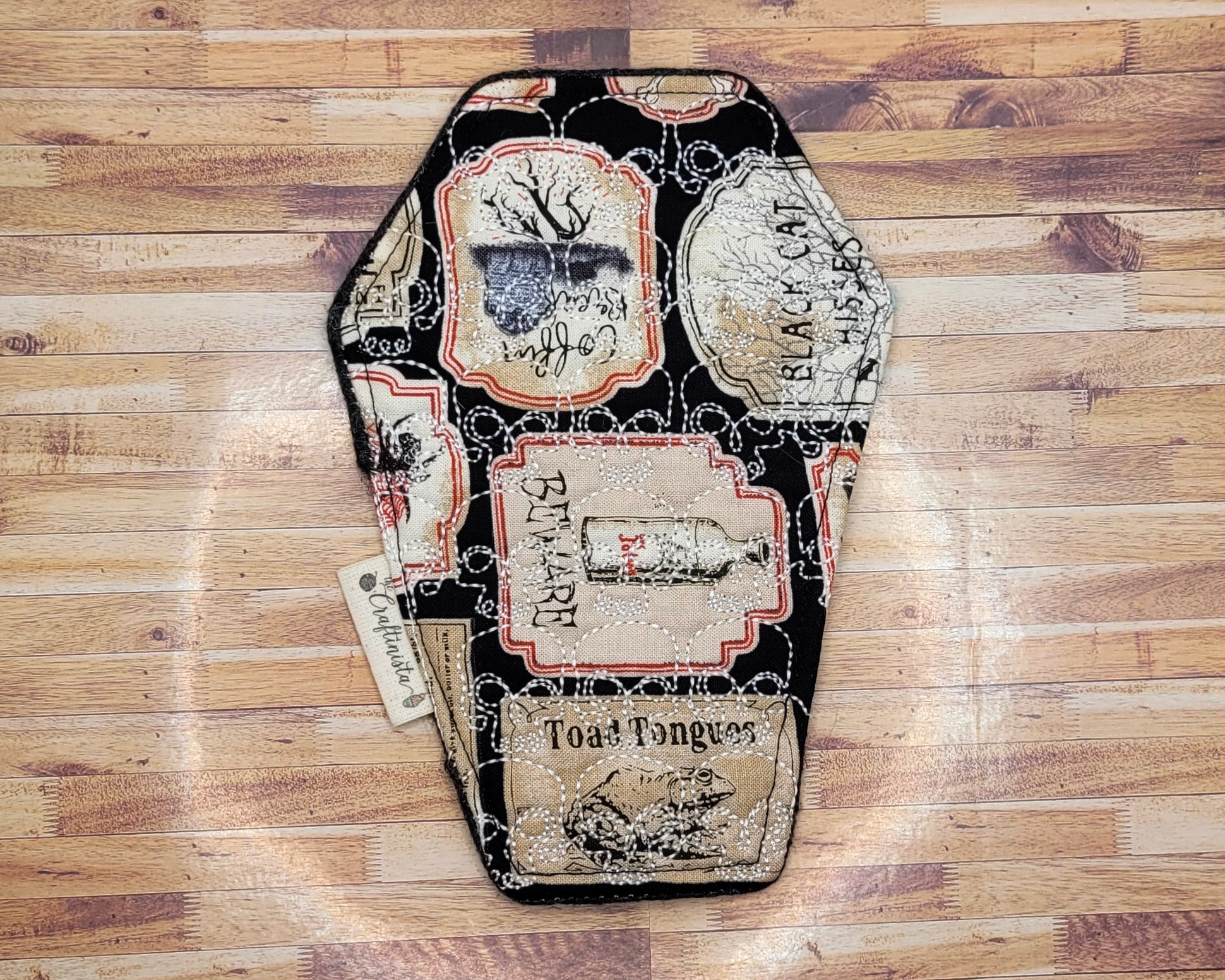 Nevermore Skull Embroidered Coffin-Shape Mug Rug