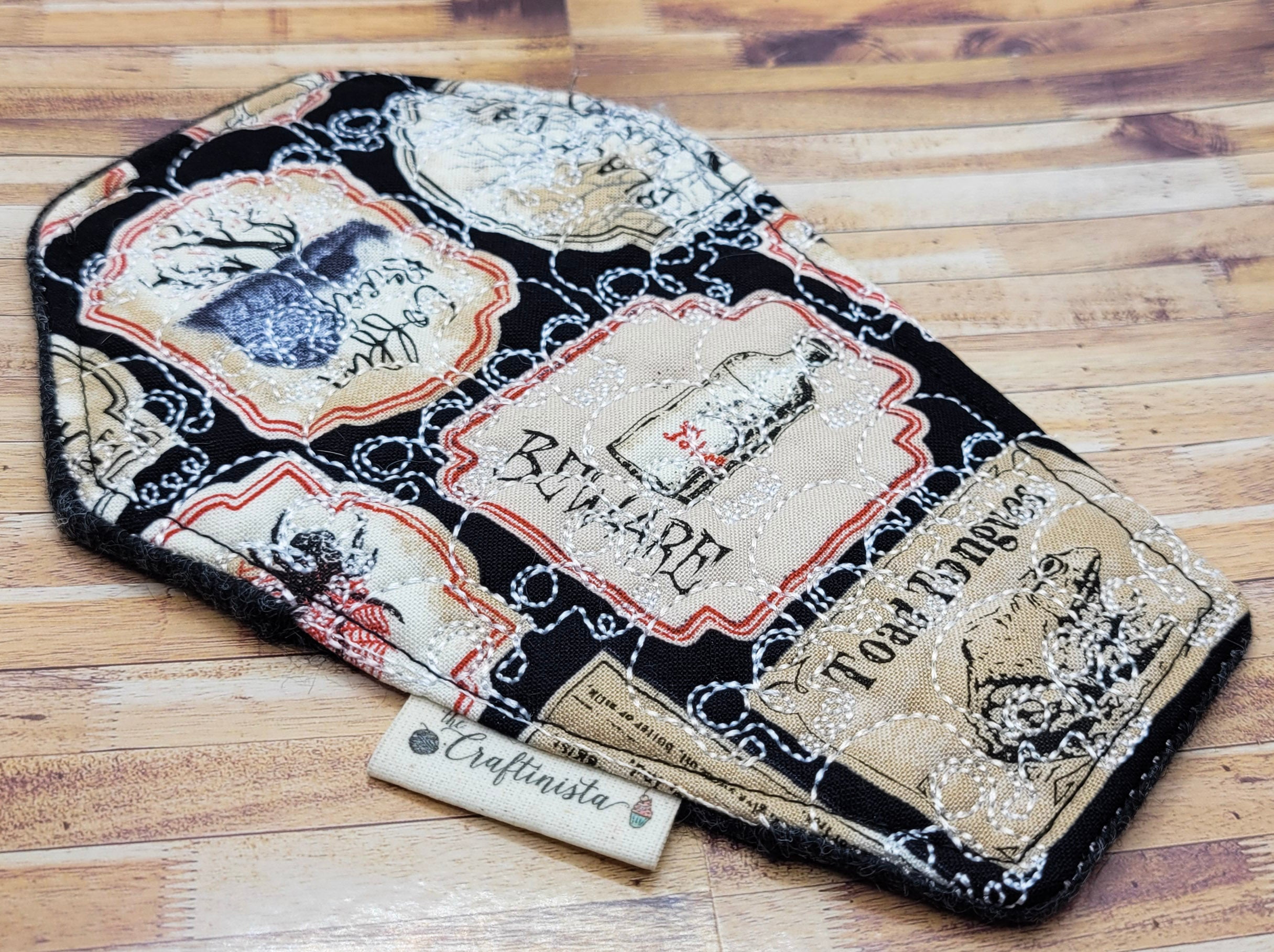 Nevermore Skull Embroidered Coffin-Shape Mug Rug