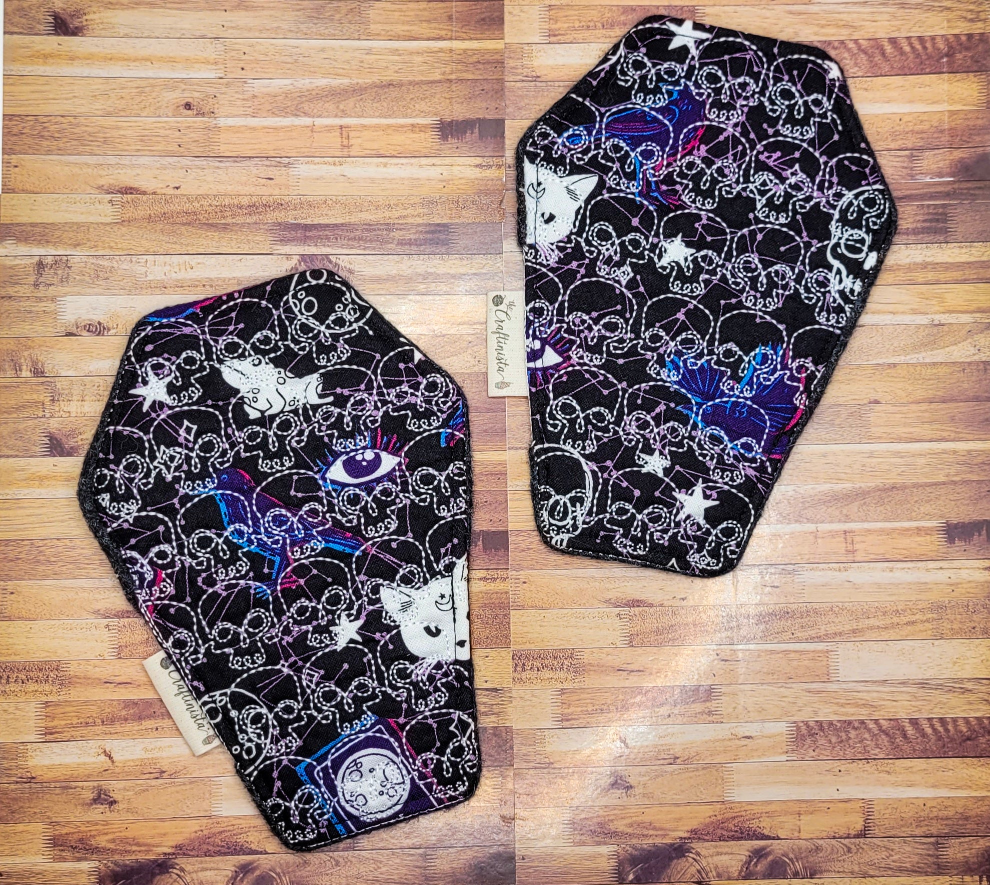 Mystic Monday Skull Embroidered Coffin-Shape Mug Rug