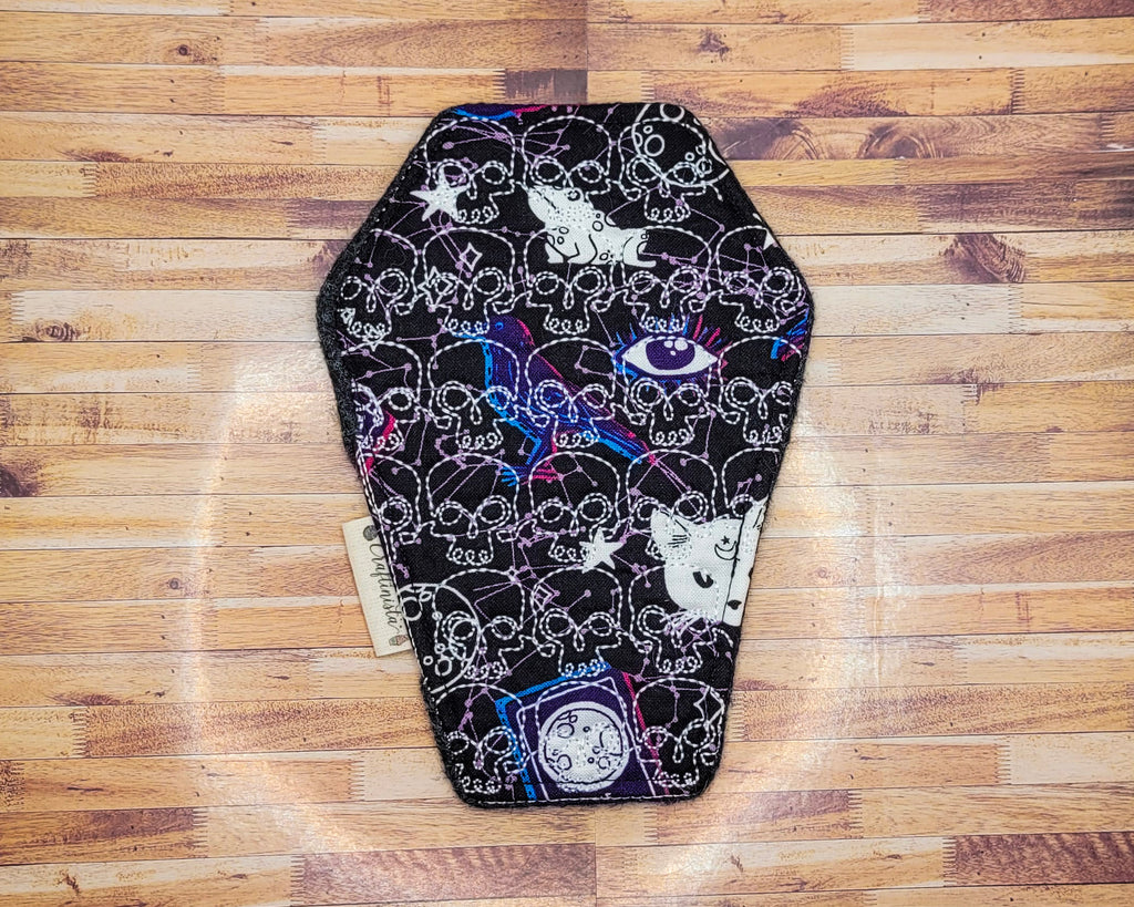 Mystic Monday Skull Embroidered Coffin-Shape Mug Rug