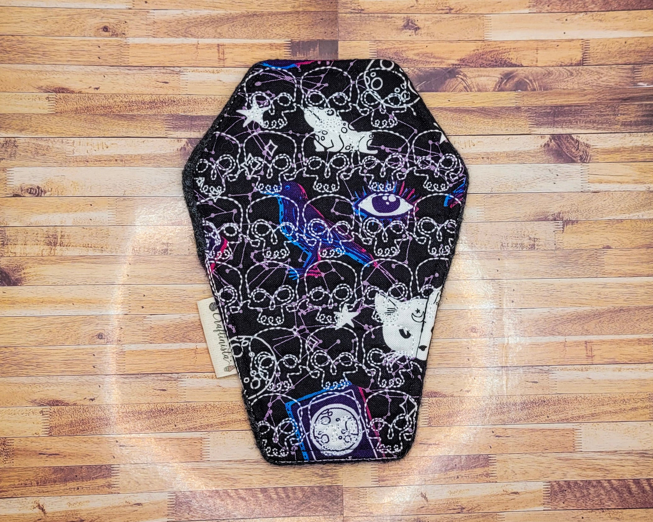 Mystic Monday Skull Embroidered Coffin-Shape Mug Rug