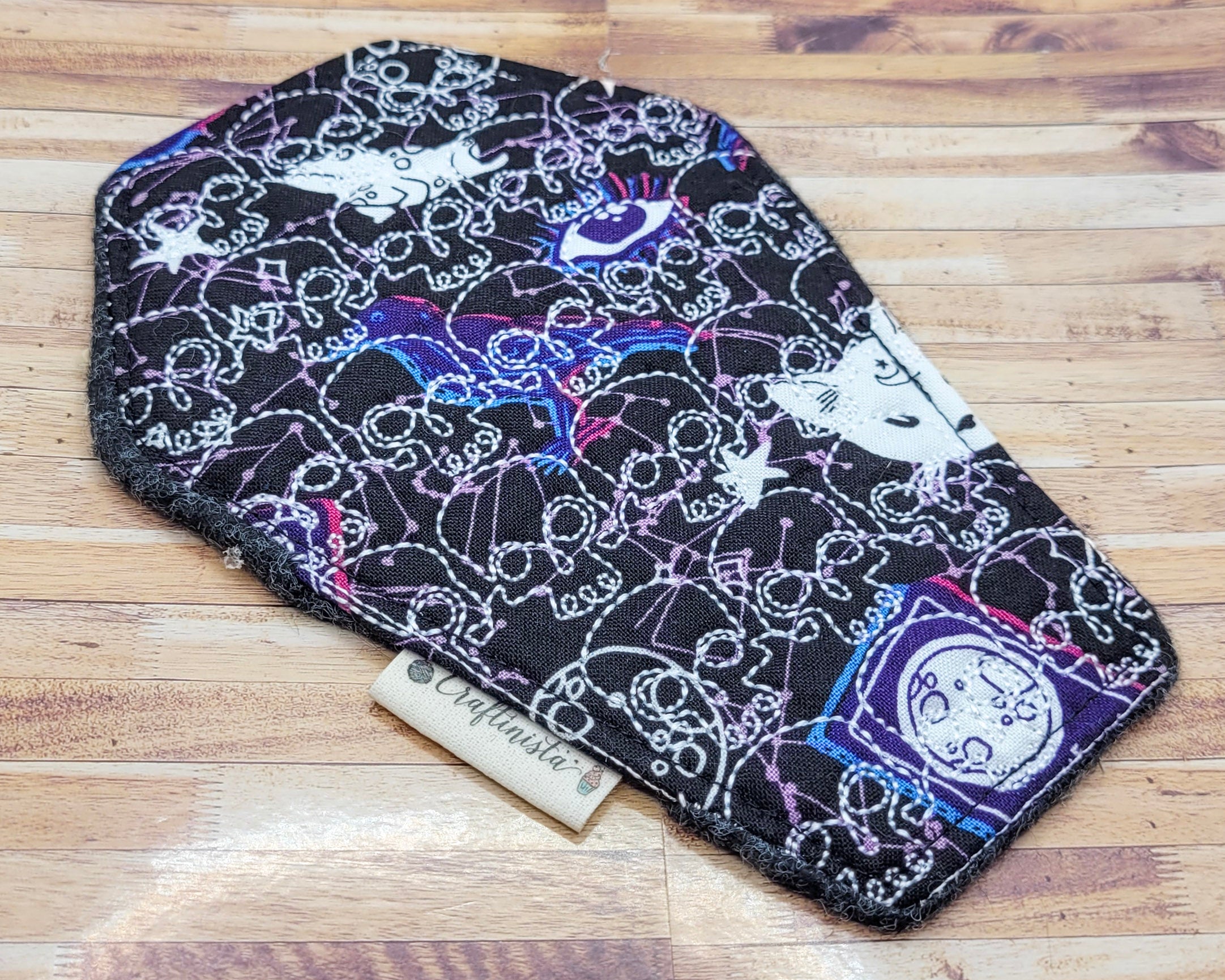 Mystic Monday Skull Embroidered Coffin-Shape Mug Rug