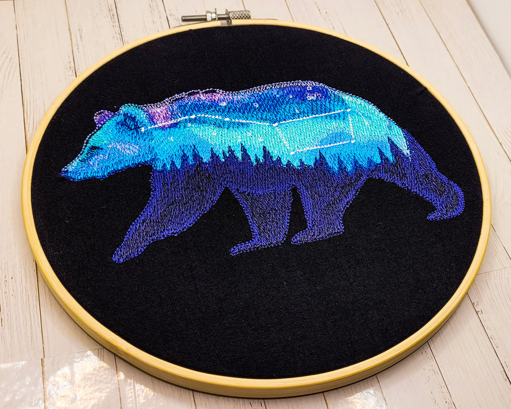 Aurora Borealis Bear Embroidered Wall Hanging - 8" Hoop