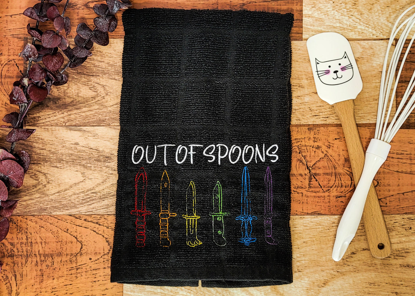 Out of Spoons Embroidered Hand & Tea Towel