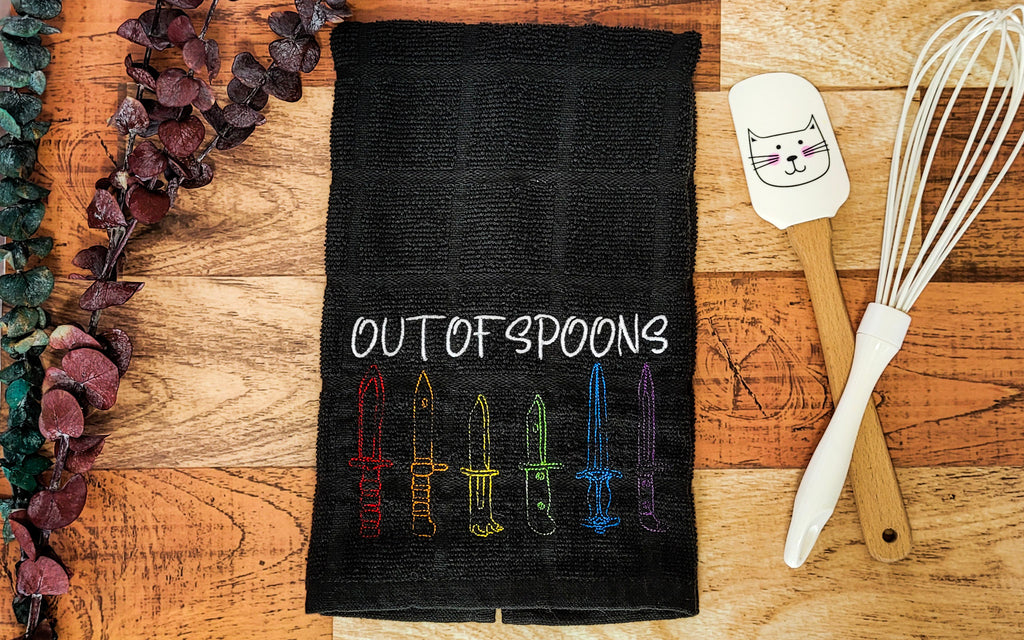 Out of Spoons Embroidered Hand & Tea Towel