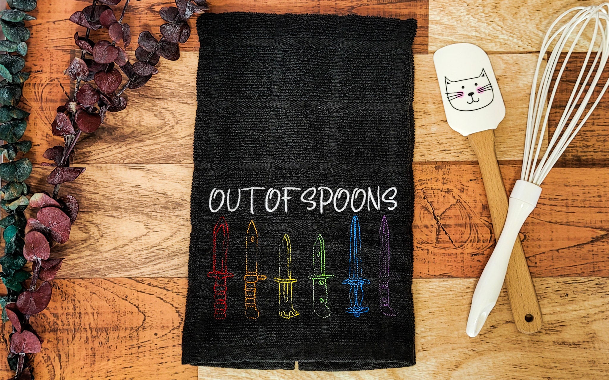 Out of Spoons Embroidered Hand & Tea Towel