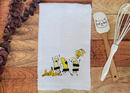 Nakey Bananas Embroidered Hand & Tea Towel
