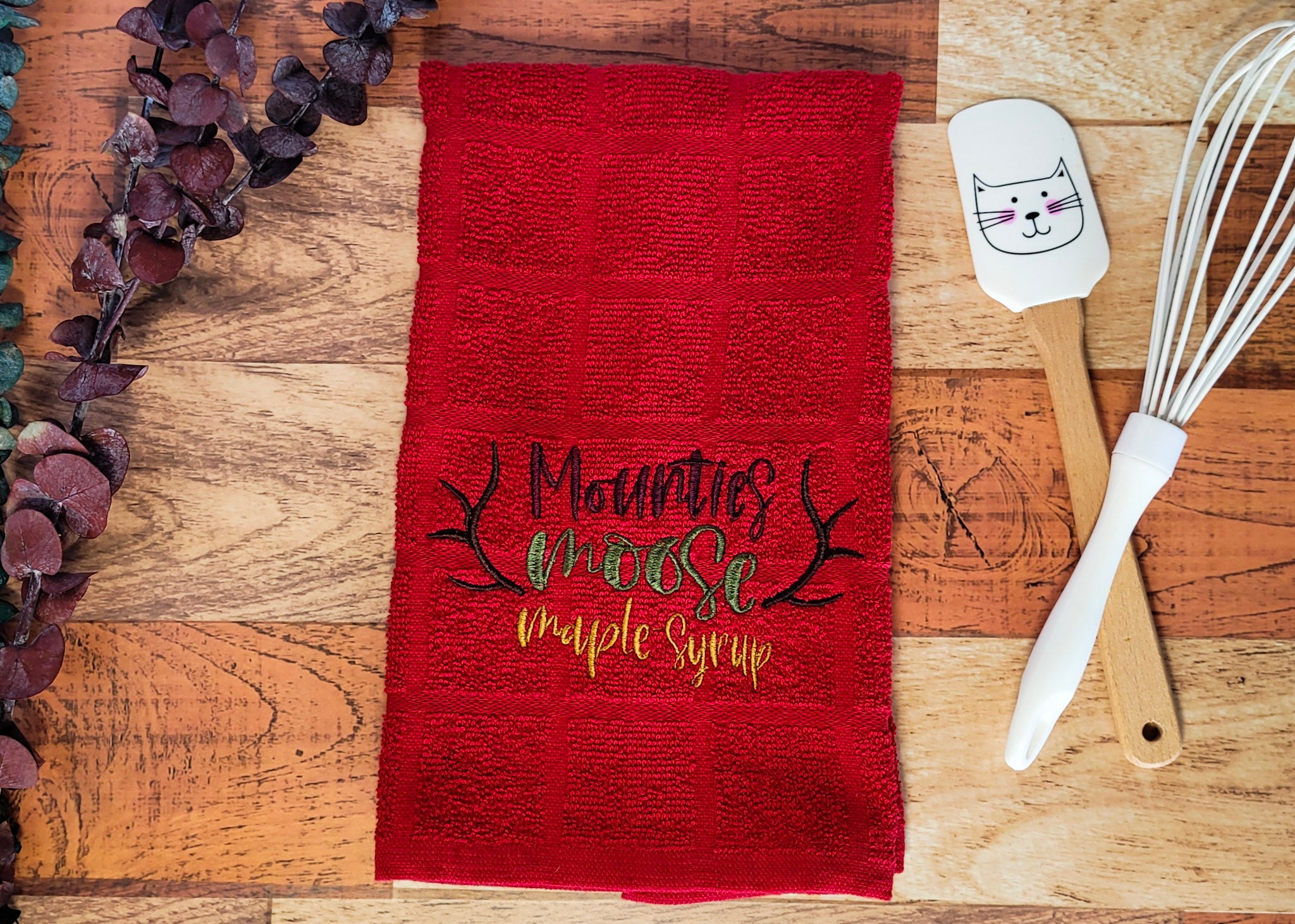 Mounties, Moose, Maple Syrup Embroidered Hand & Tea Towel