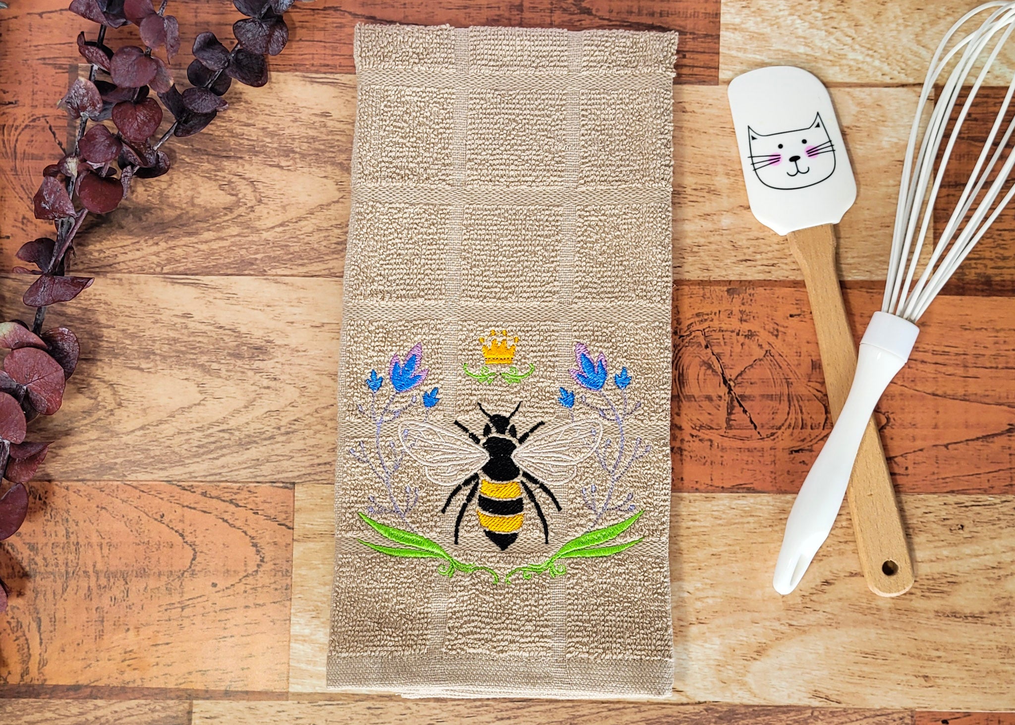 Queen Bee Embroidered Hand & Tea Towel