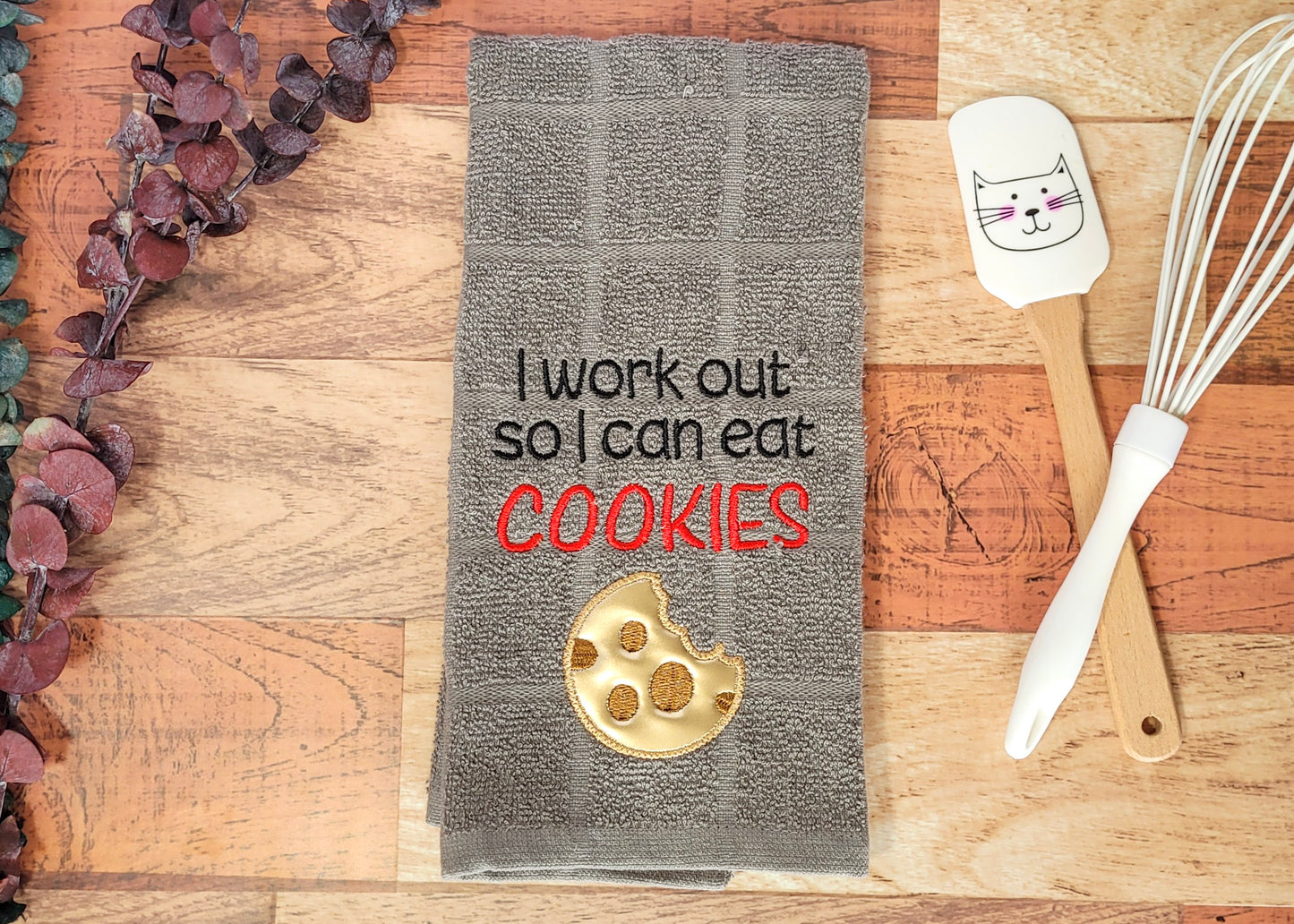 I Work Out So I Can Eat Cookies Embroidered Hand & Tea Towel