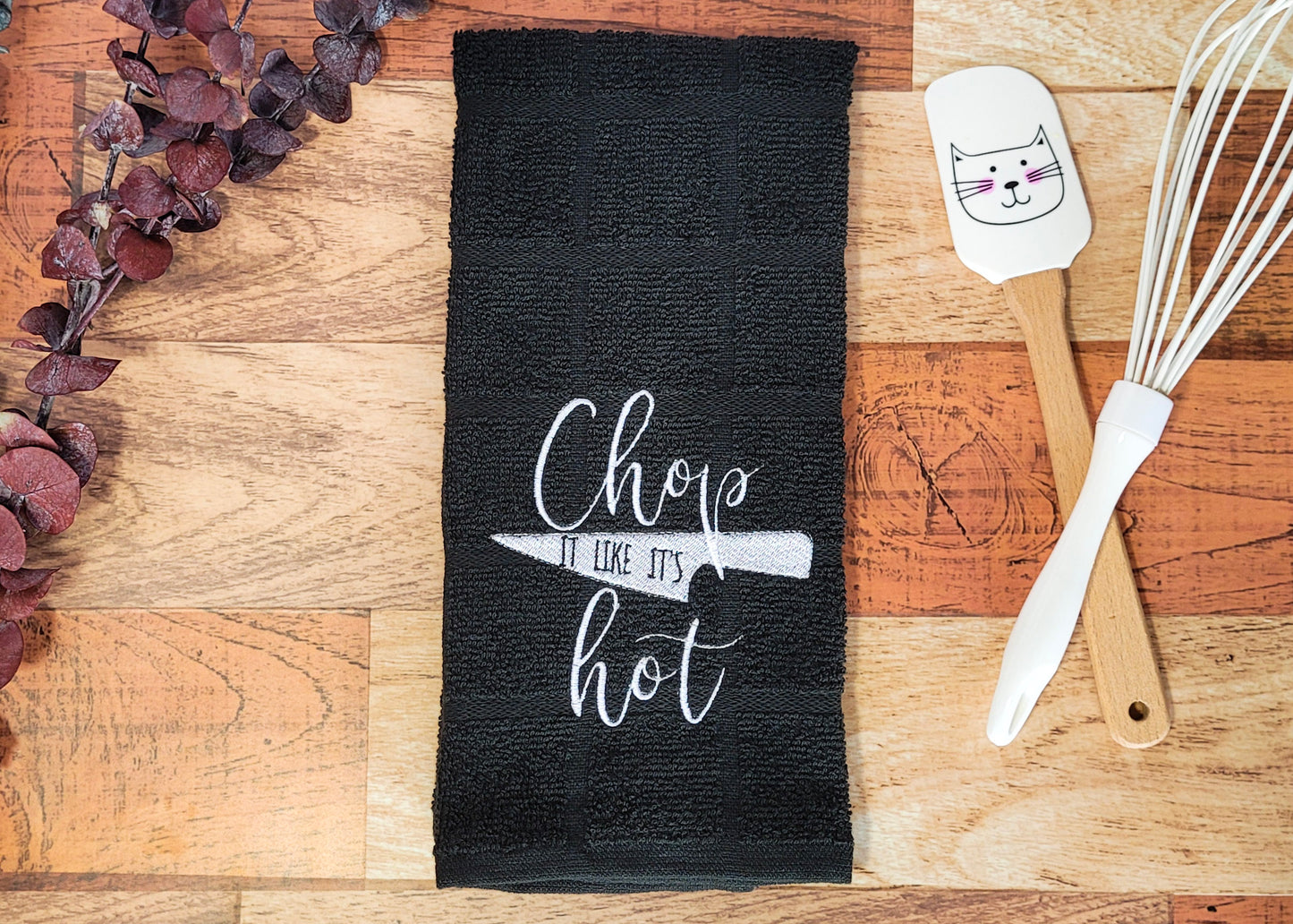 Chop It Like It's Hot Embroidered Hand & Tea Towel