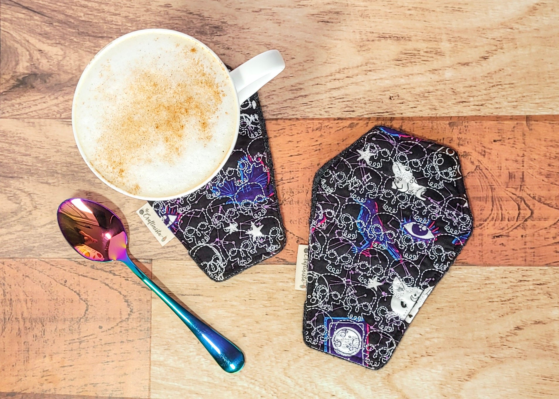 Mystic Monday Skull Embroidered Coffin-Shape Mug Rug