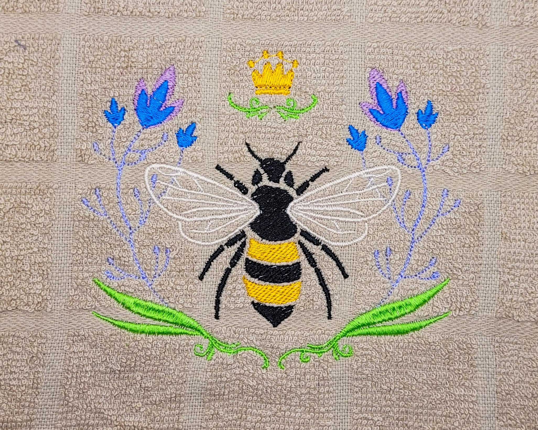 Queen Bee Embroidered Hand & Tea Towel