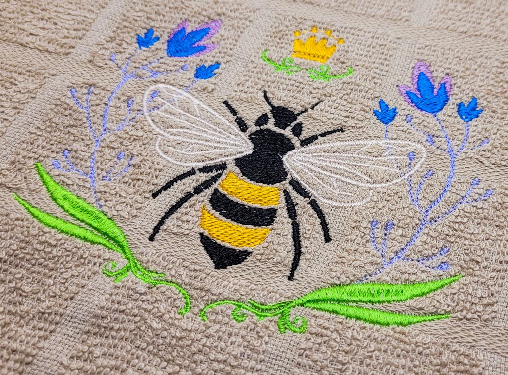 Queen Bee Embroidered Hand & Tea Towel