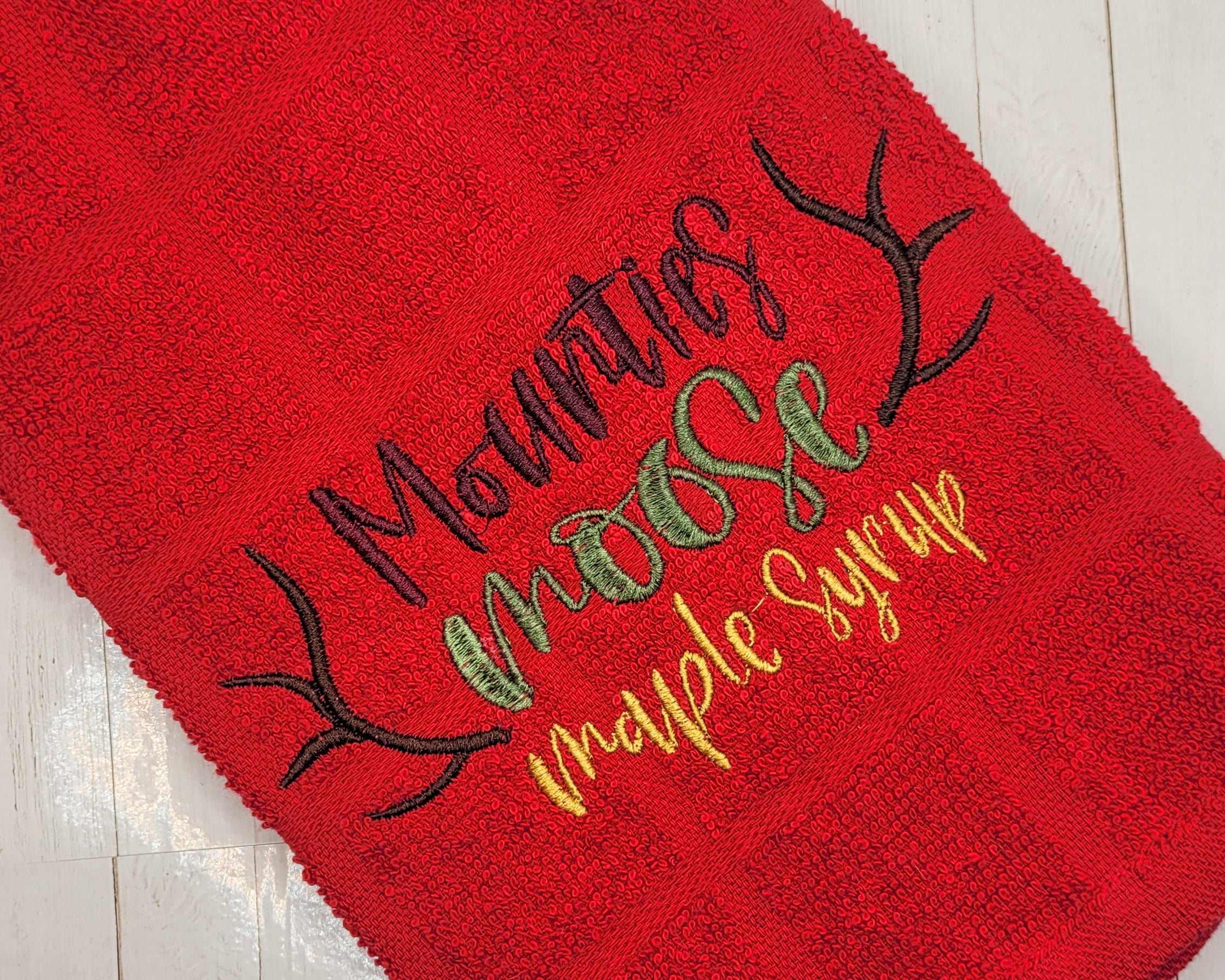 Mounties, Moose, Maple Syrup Embroidered Hand & Tea Towel