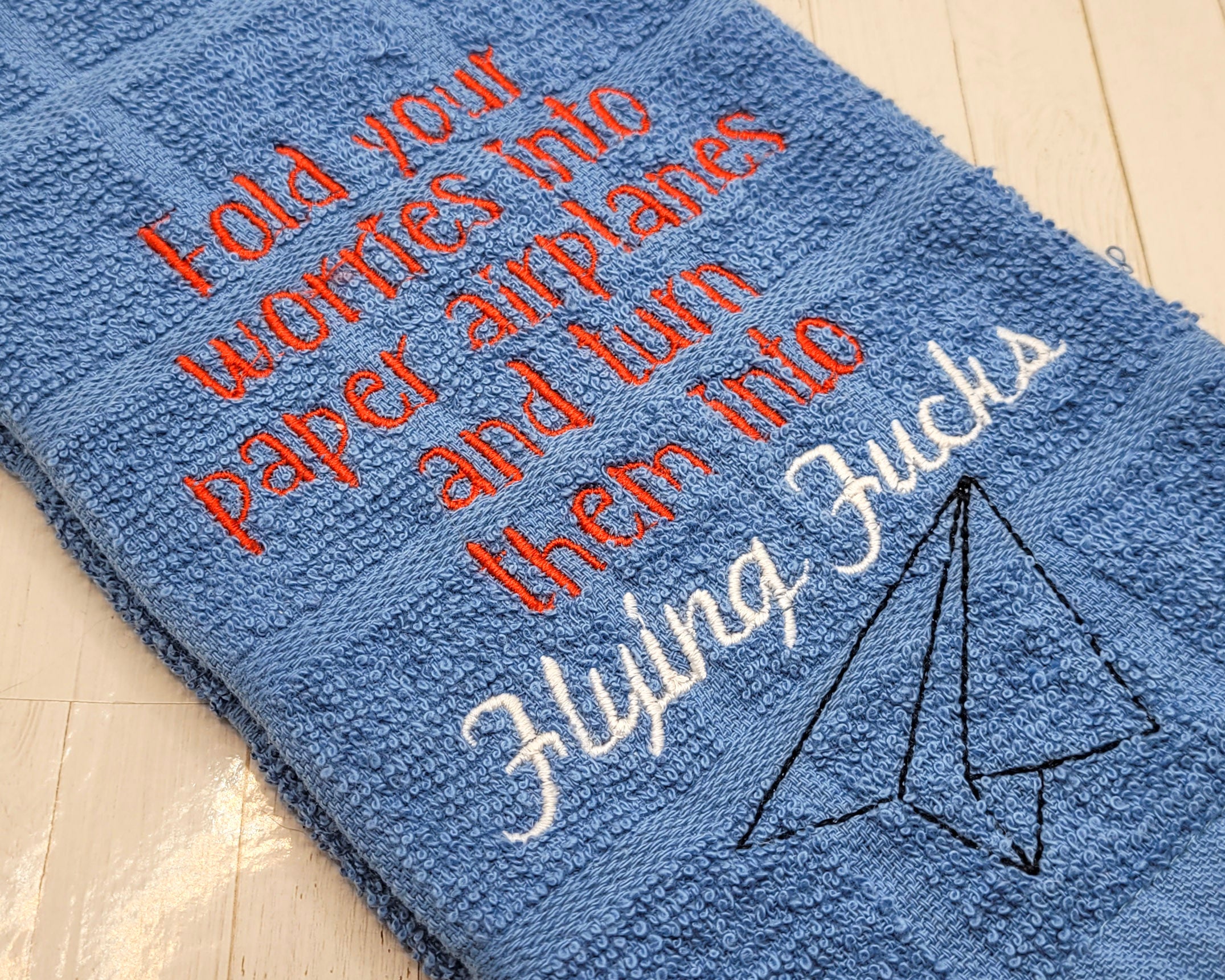 Fold Your Worries Into Paper Airplanes and Turn Them Into Flying Fucks Embroidered Hand & Tea Towel