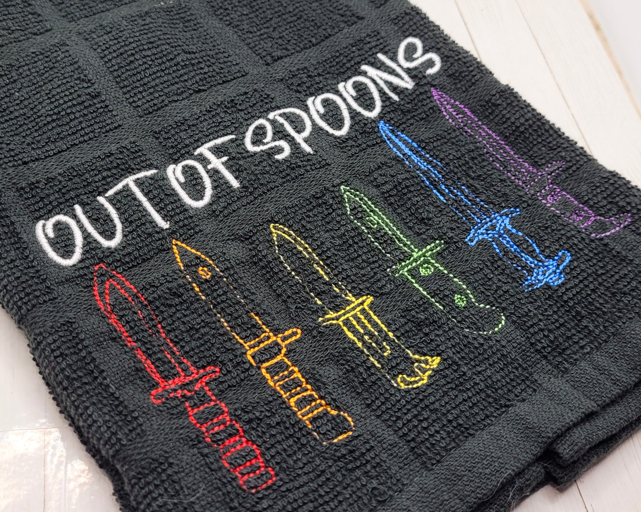 Out of Spoons Embroidered Hand & Tea Towel