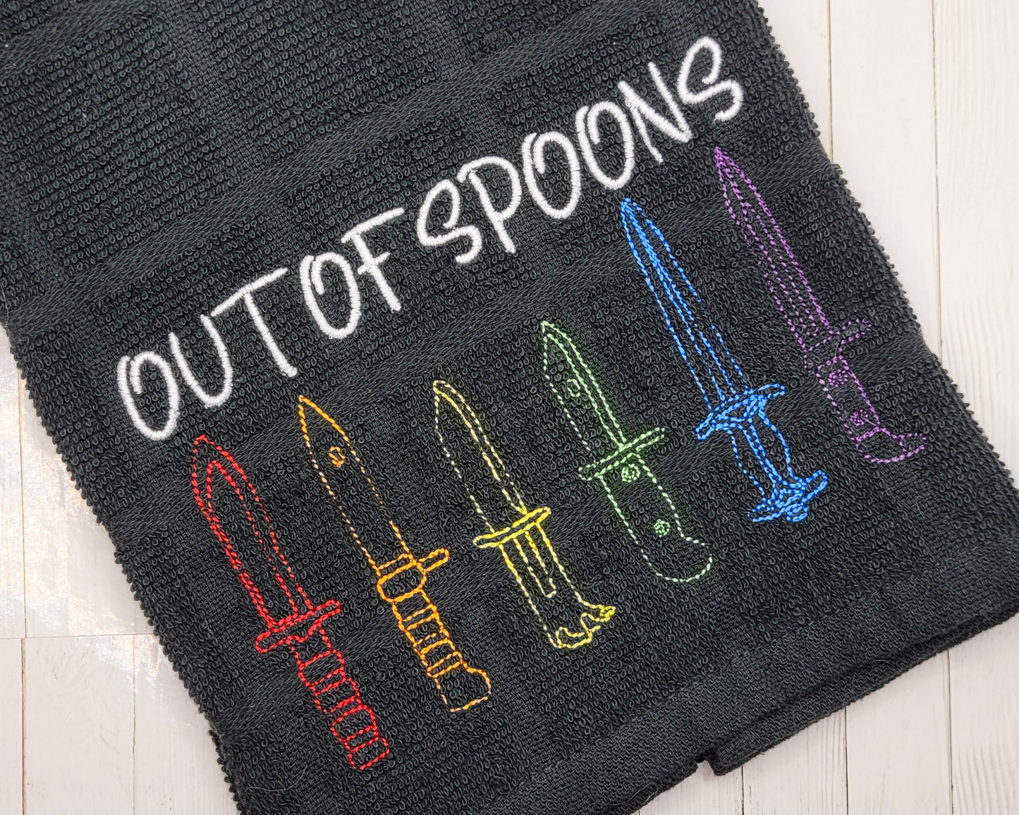 Out of Spoons Embroidered Hand & Tea Towel