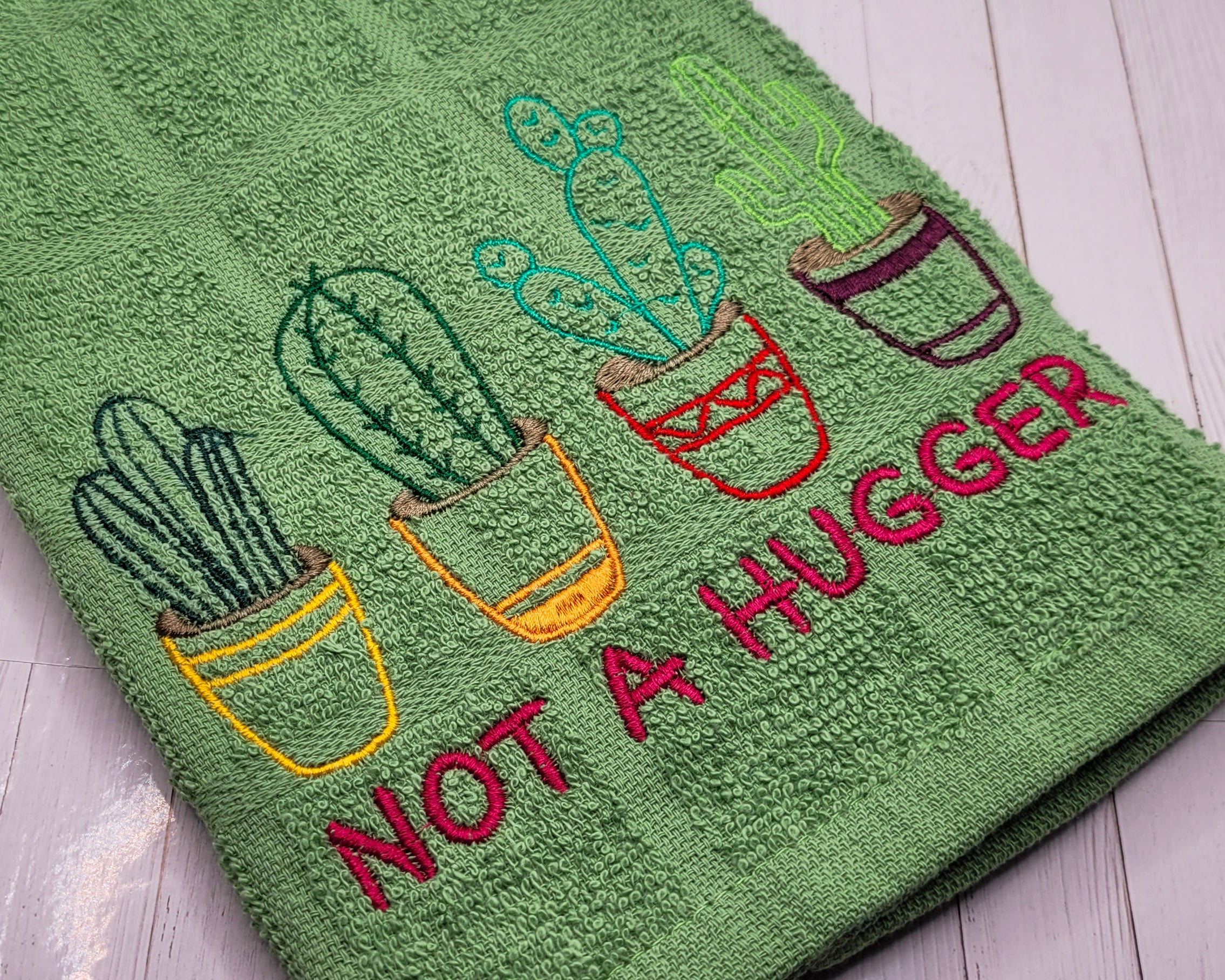 Not a Hugger Cactus Embroidered Hand & Tea Towel