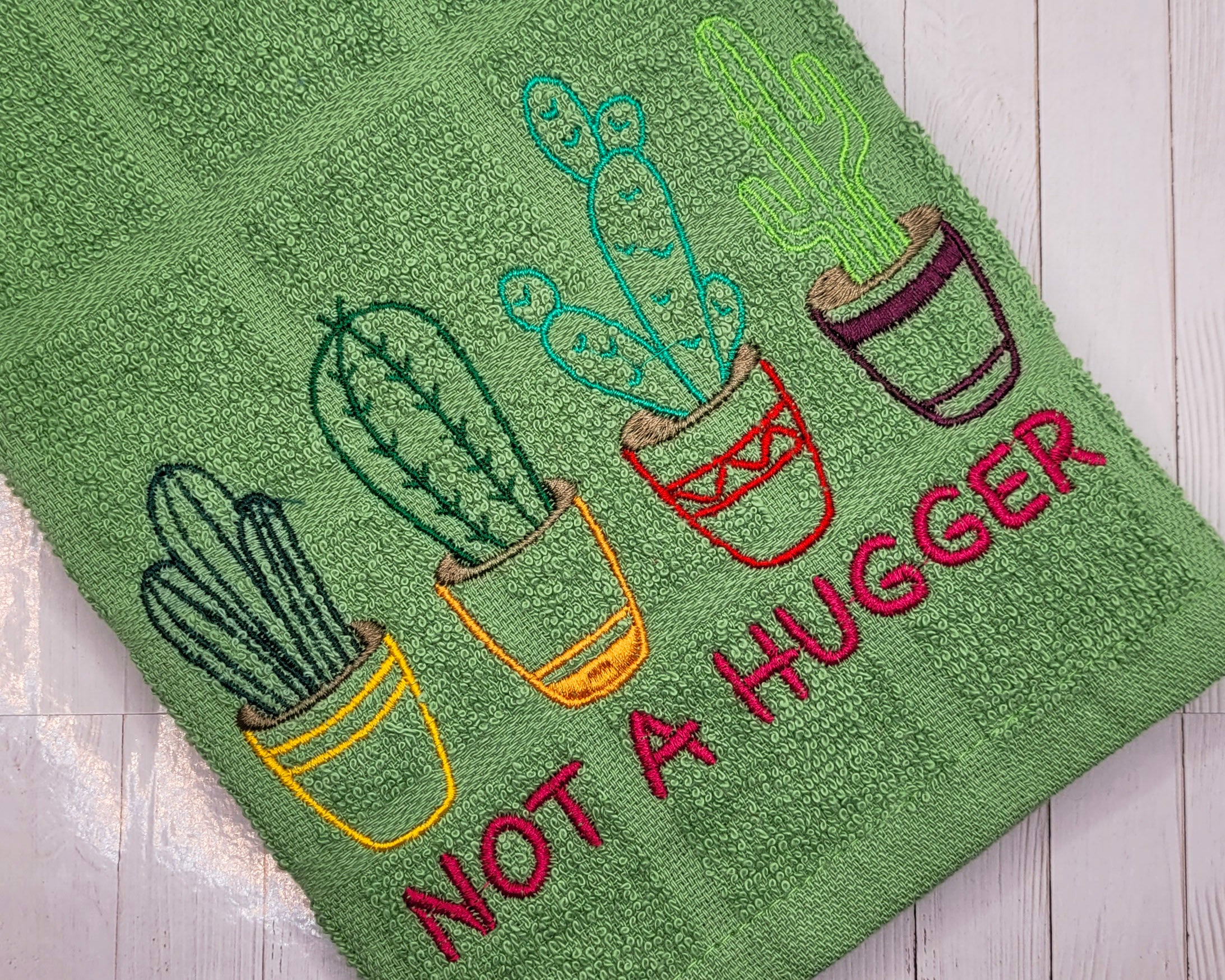 Not a Hugger Cactus Embroidered Hand & Tea Towel