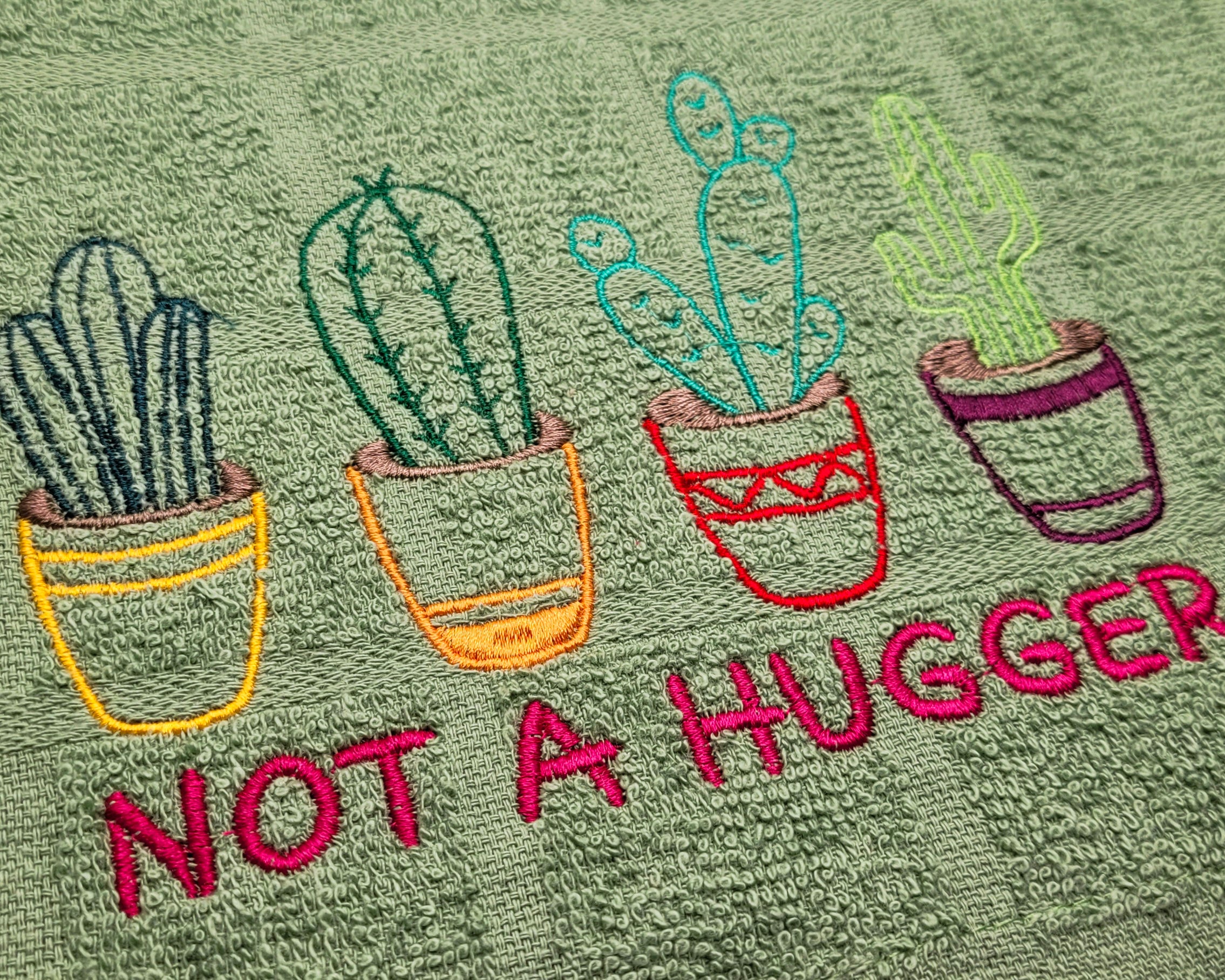 Not a Hugger Cactus Embroidered Hand & Tea Towel