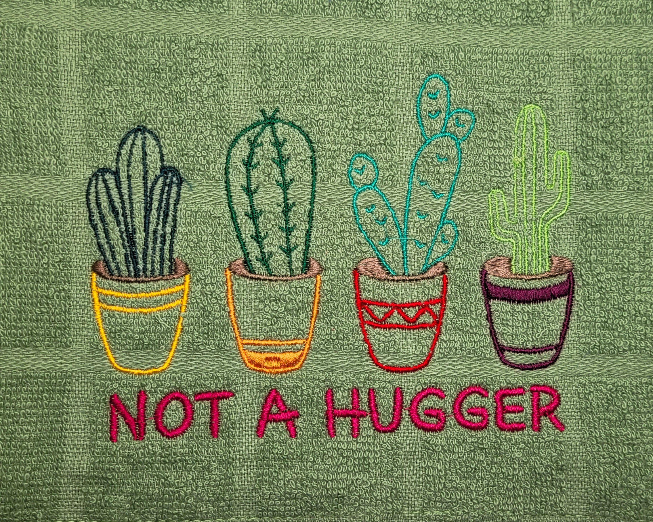 Not a Hugger Cactus Embroidered Hand & Tea Towel