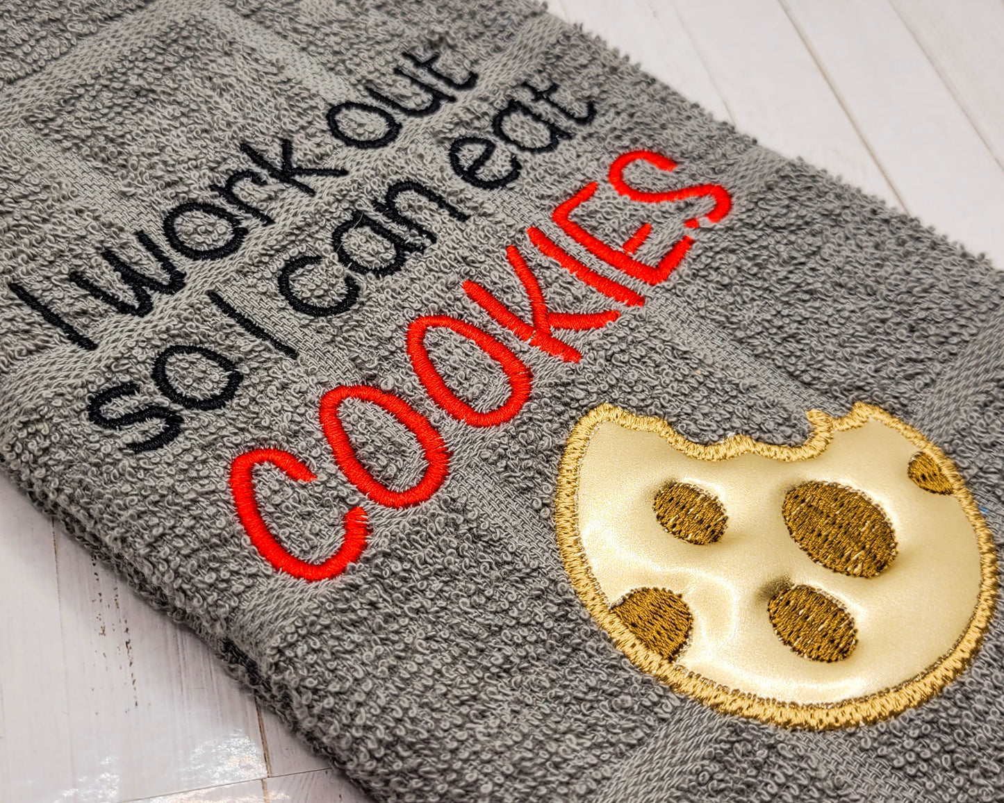 I Work Out So I Can Eat Cookies Embroidered Hand & Tea Towel