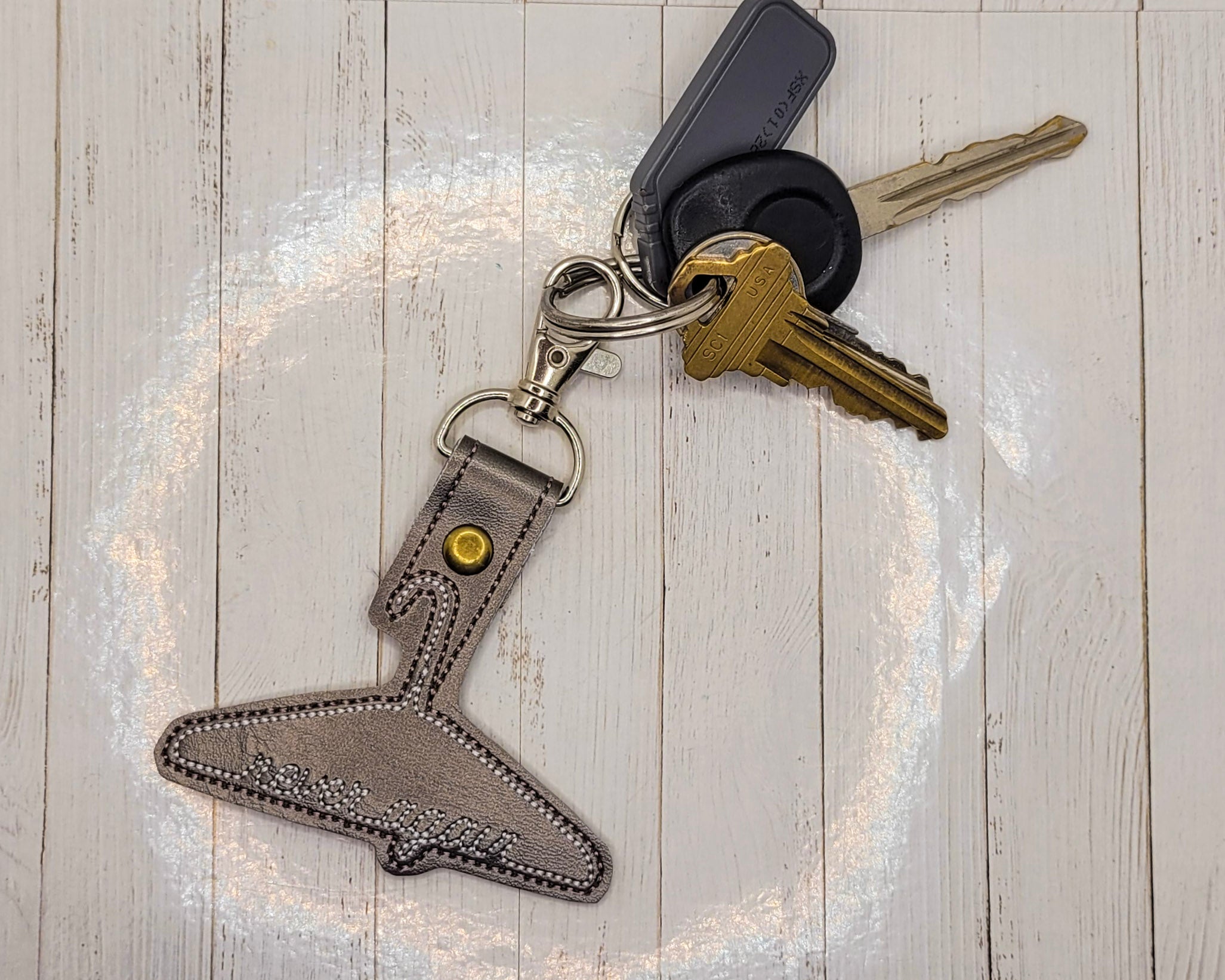 Never Again Metal Hanger Vinyl Embroidered Keychain