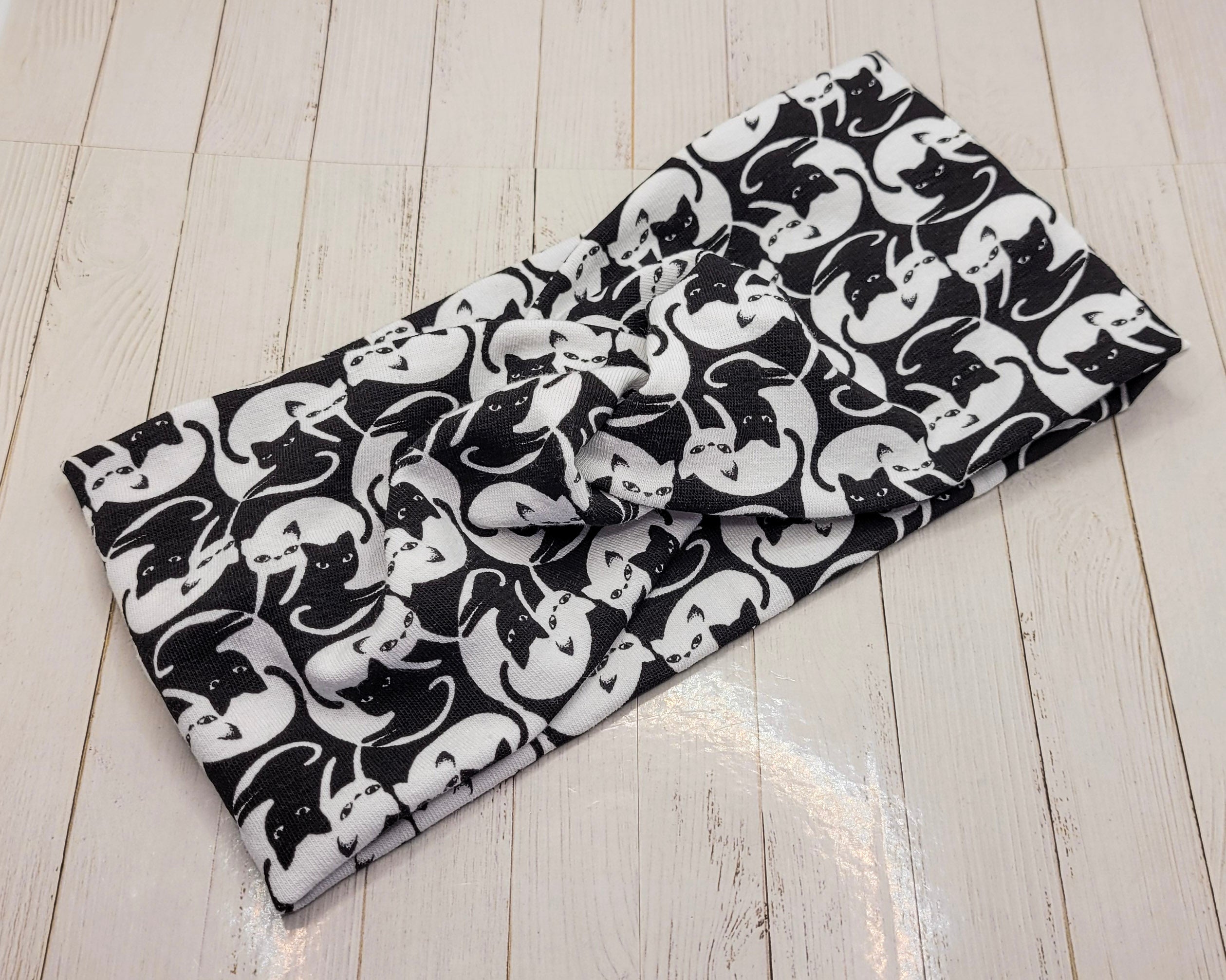 Black & White Cat Print Stretch Knit Headband